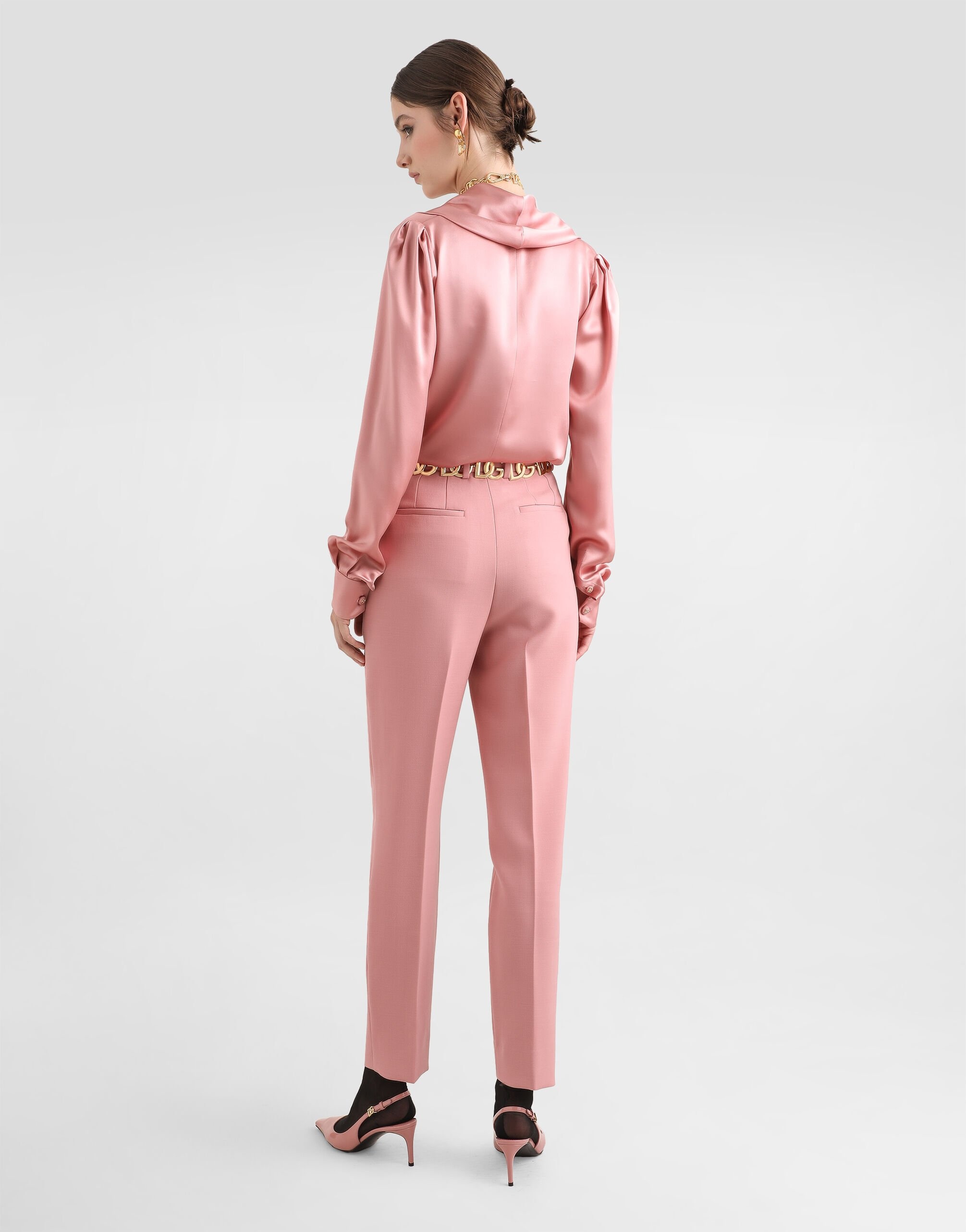 Silk satin blouse with shawl neck - 3