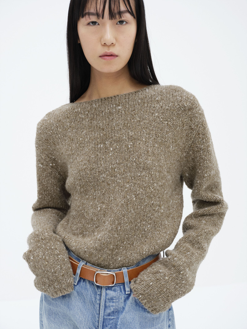 LOW-GAUGE HOMESPUN TWEED KNIT BOAT-NECK P/O 3