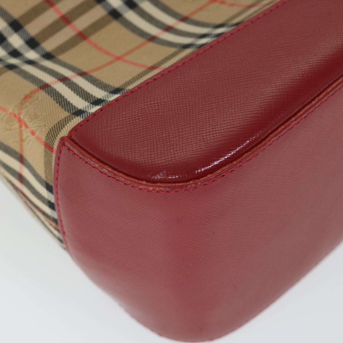 Burberry Nova Check Hand Bag Nylon Canvas Beige Red - 16
