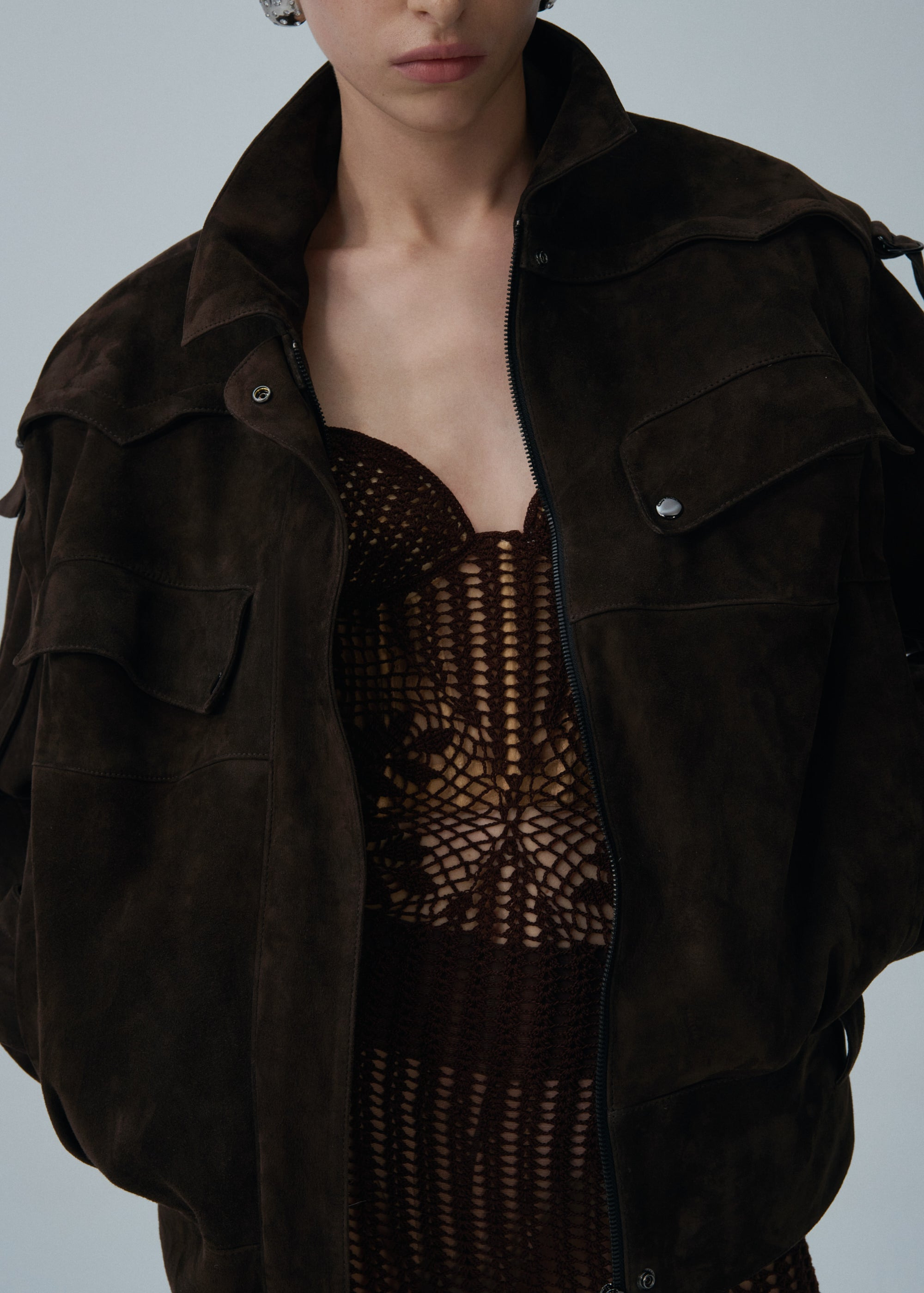 Cargo jacket in brown suede - 5