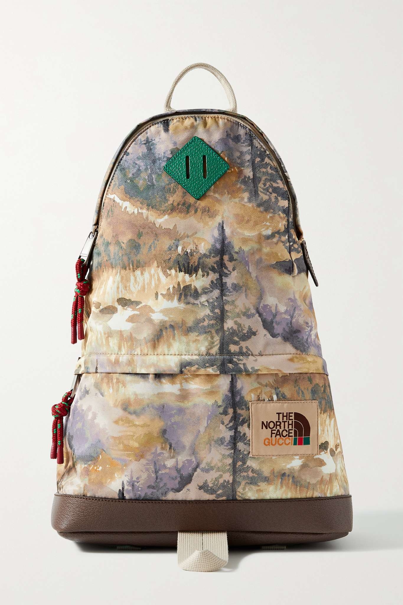 + The North Face textured leather-trimmed printed shell backpack - 1