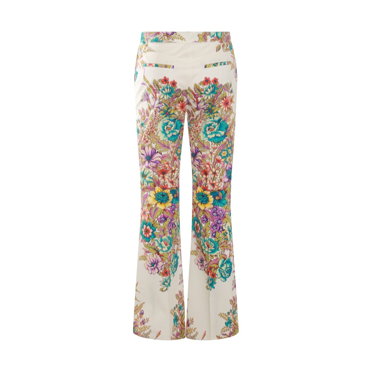 white multicolour cotton blend trousers - 2