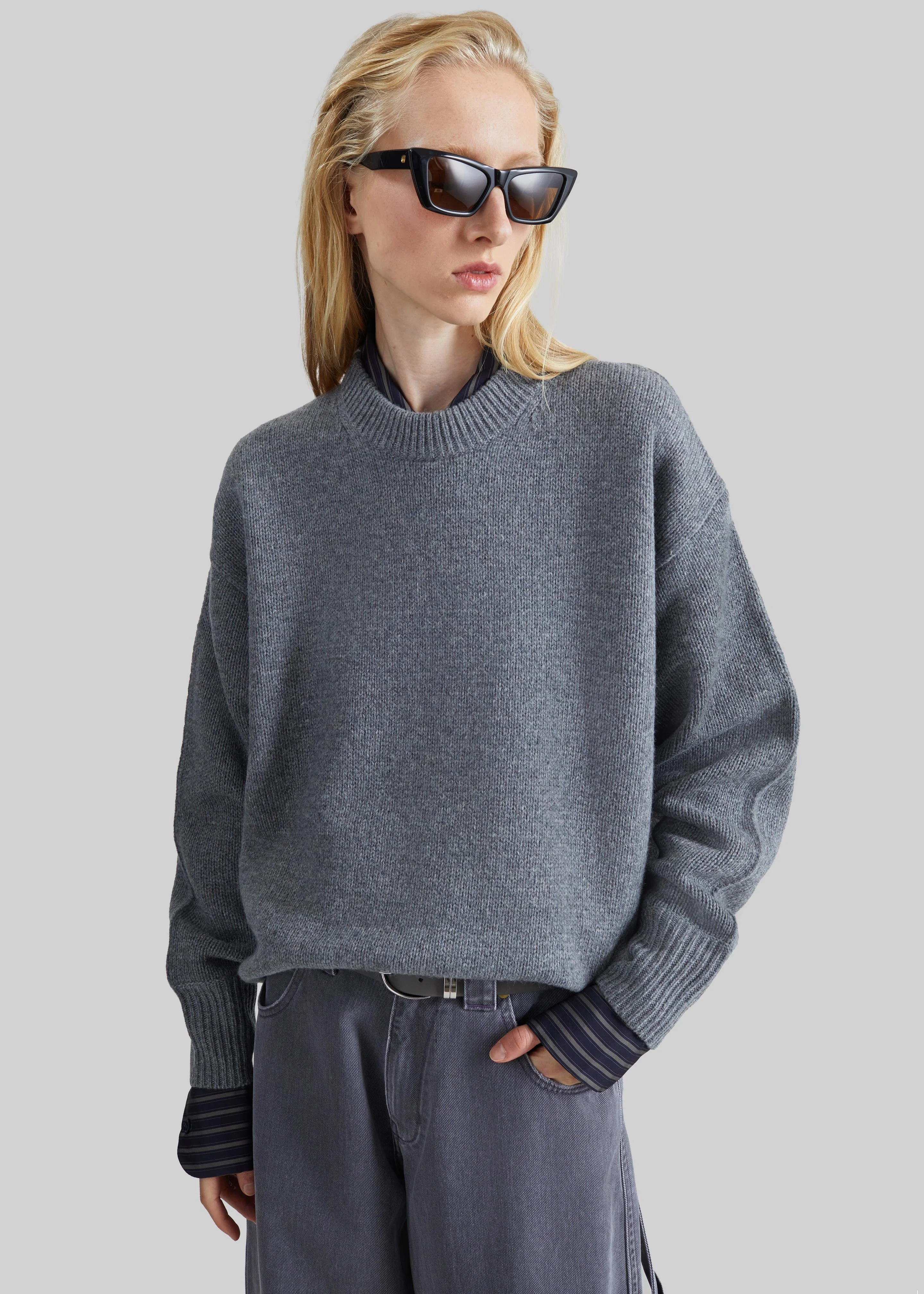 Loulou de Saison Tristan Lds Crewneck Sweater - Anthracite Melange - 1
