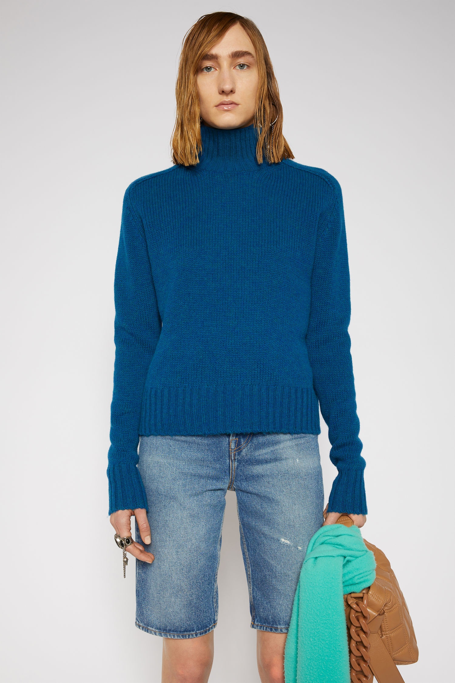 High-neck wool sweater ocean blue - 2