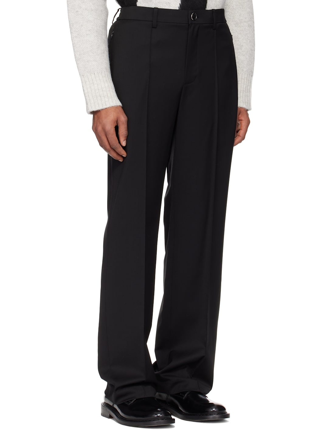 Black Relaxed Wool Trousers - 2