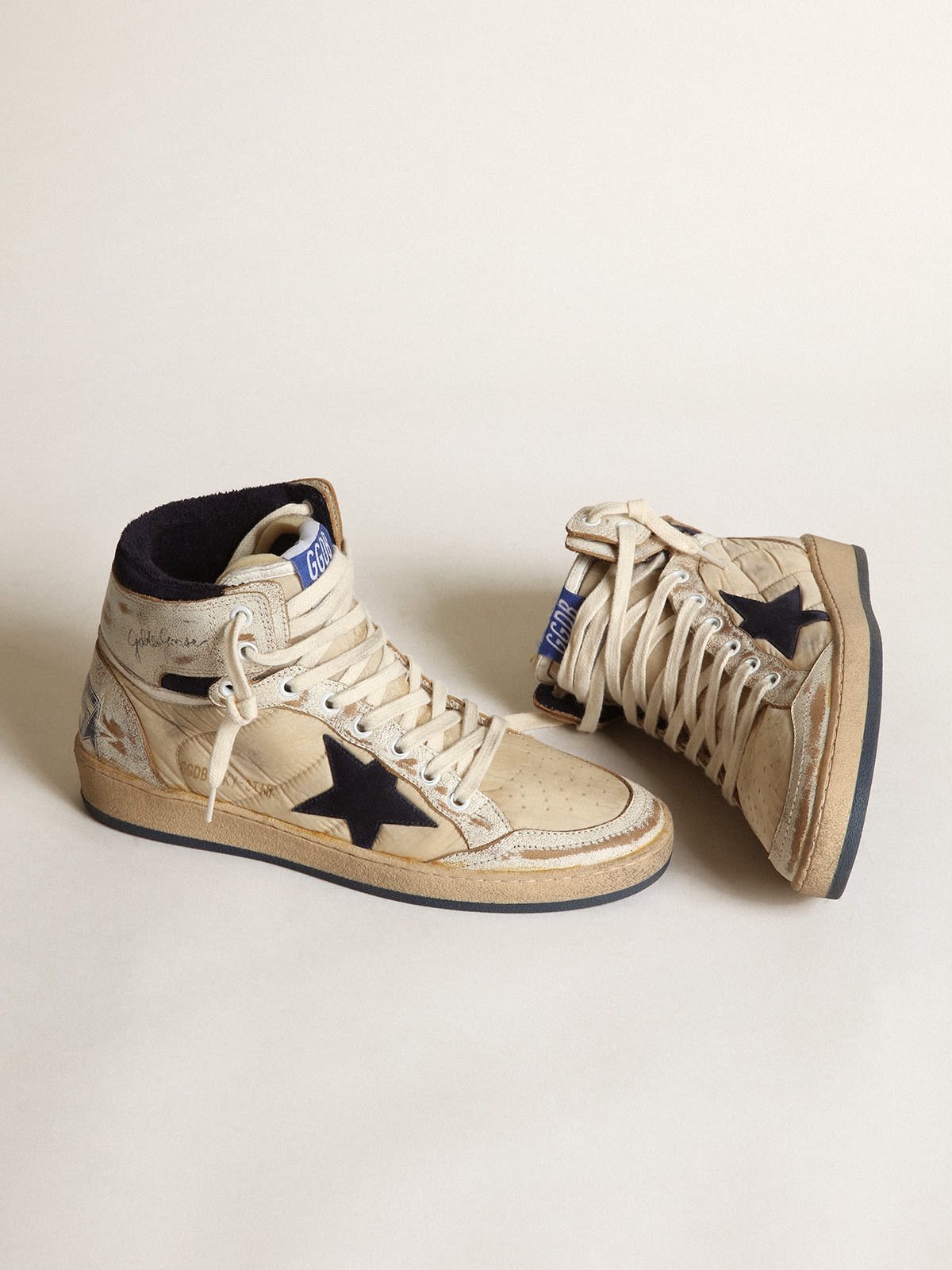 Women’s Sky-Star in nylon and white leather with blue suede star - 2
