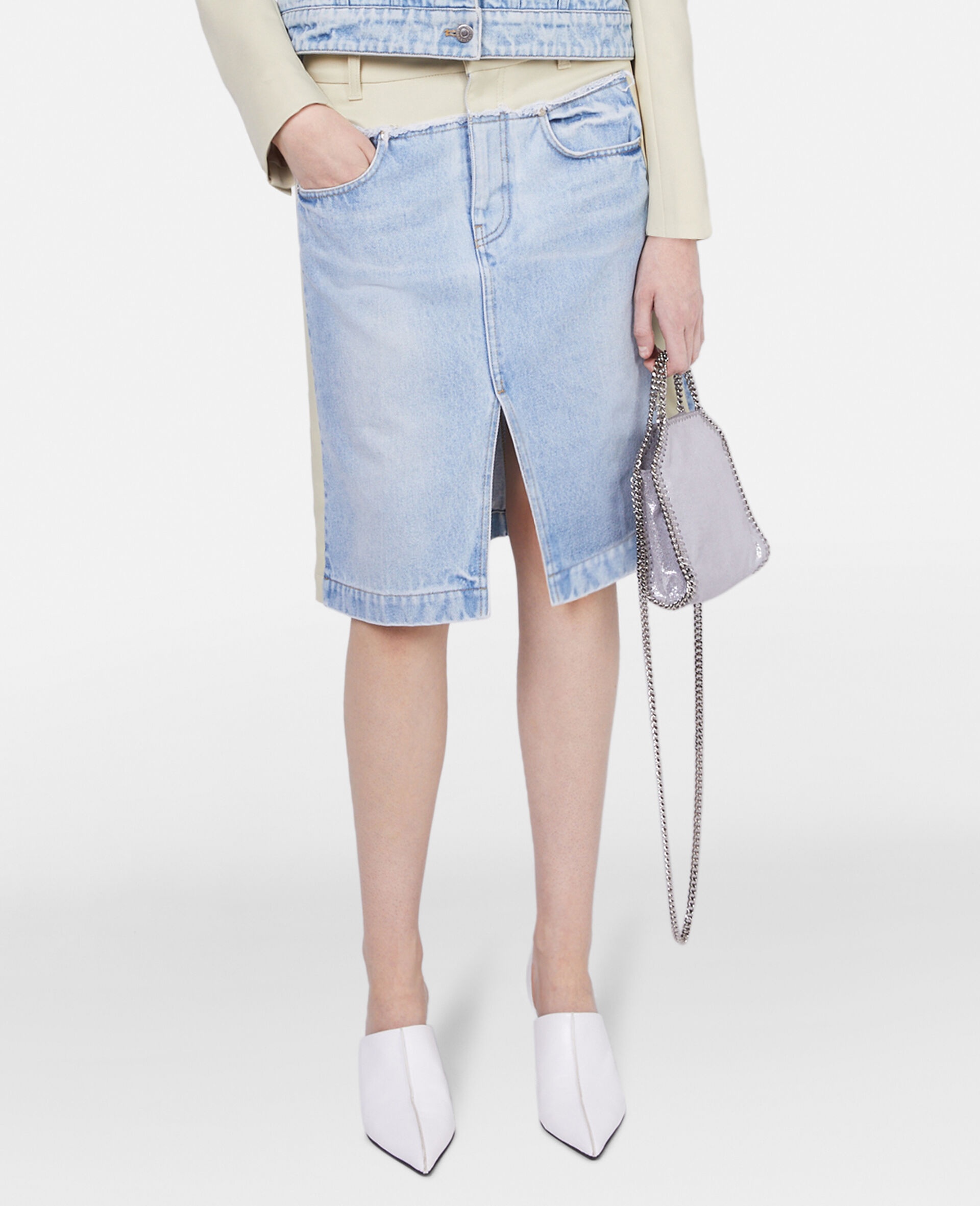 Two-Tone Panelled Denim Skirt - 4