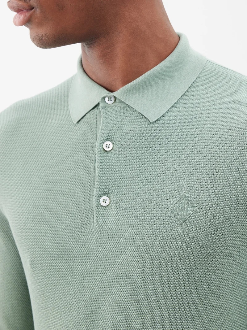 Ralph Lauren Monogram-embroidered silk-blend polo sweater