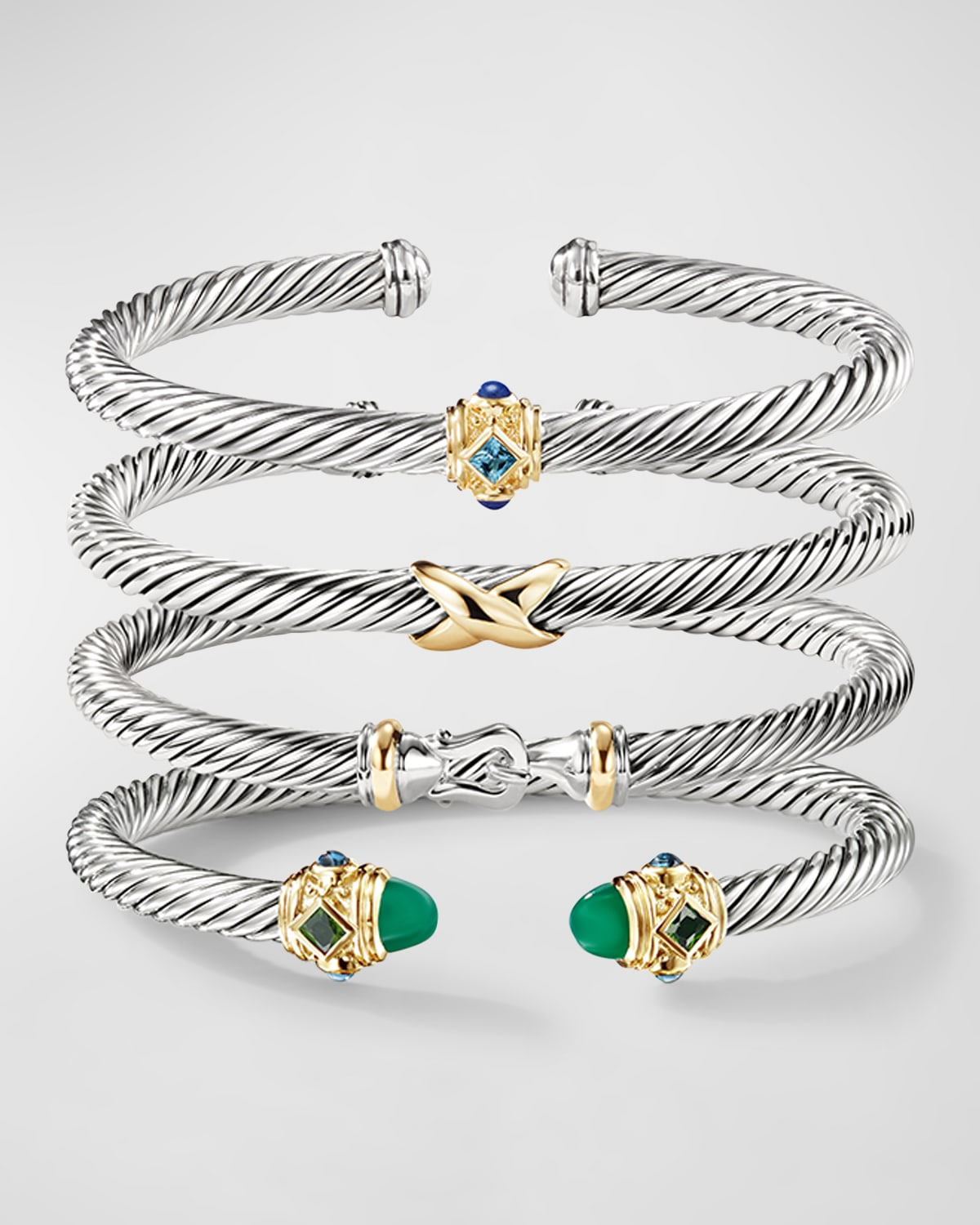 Cable Bracelet in Silver with 14K Gold, 5mm - 6