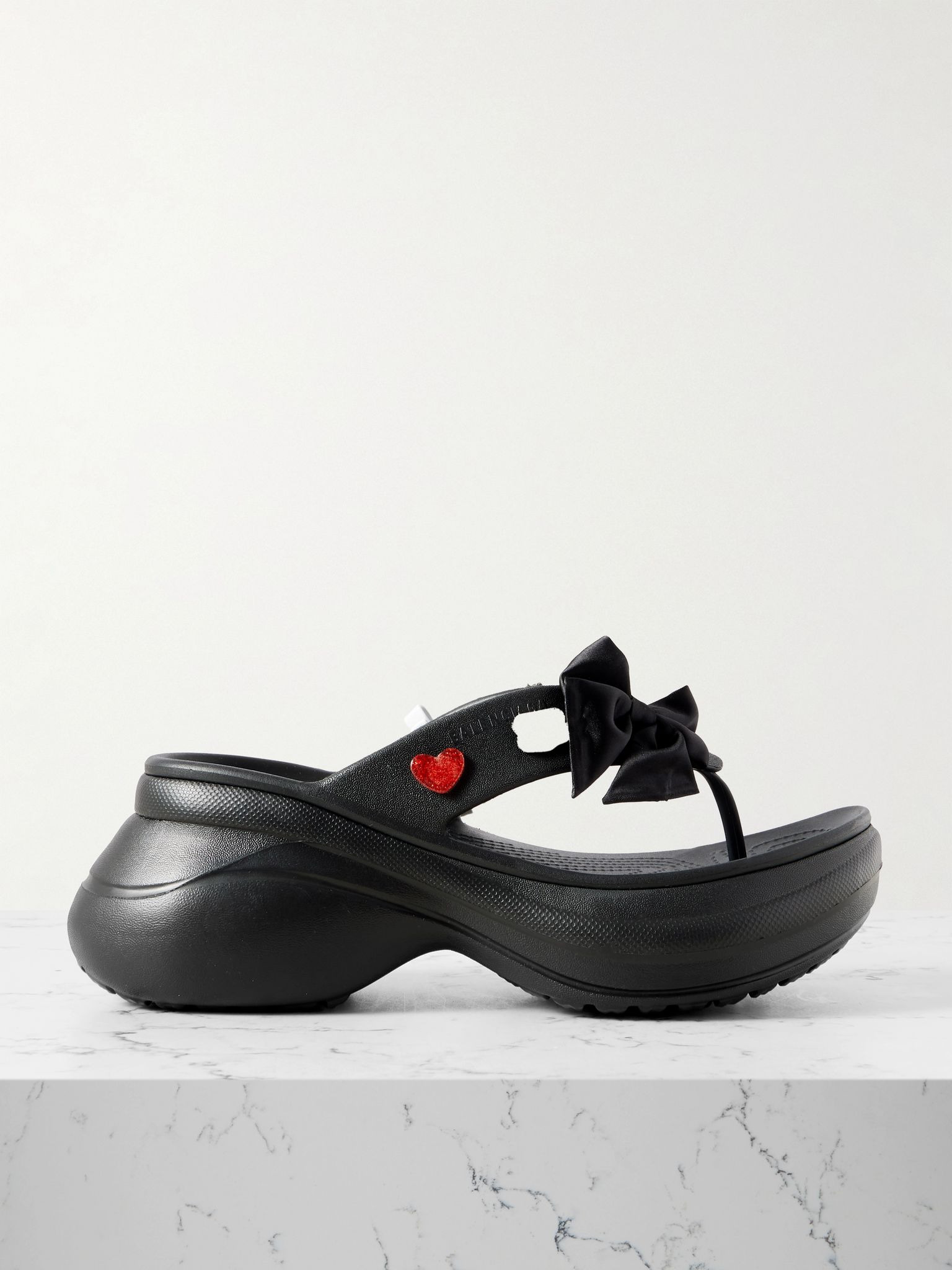 + Crocs™ embellished rubber platform flip flops Black - 1