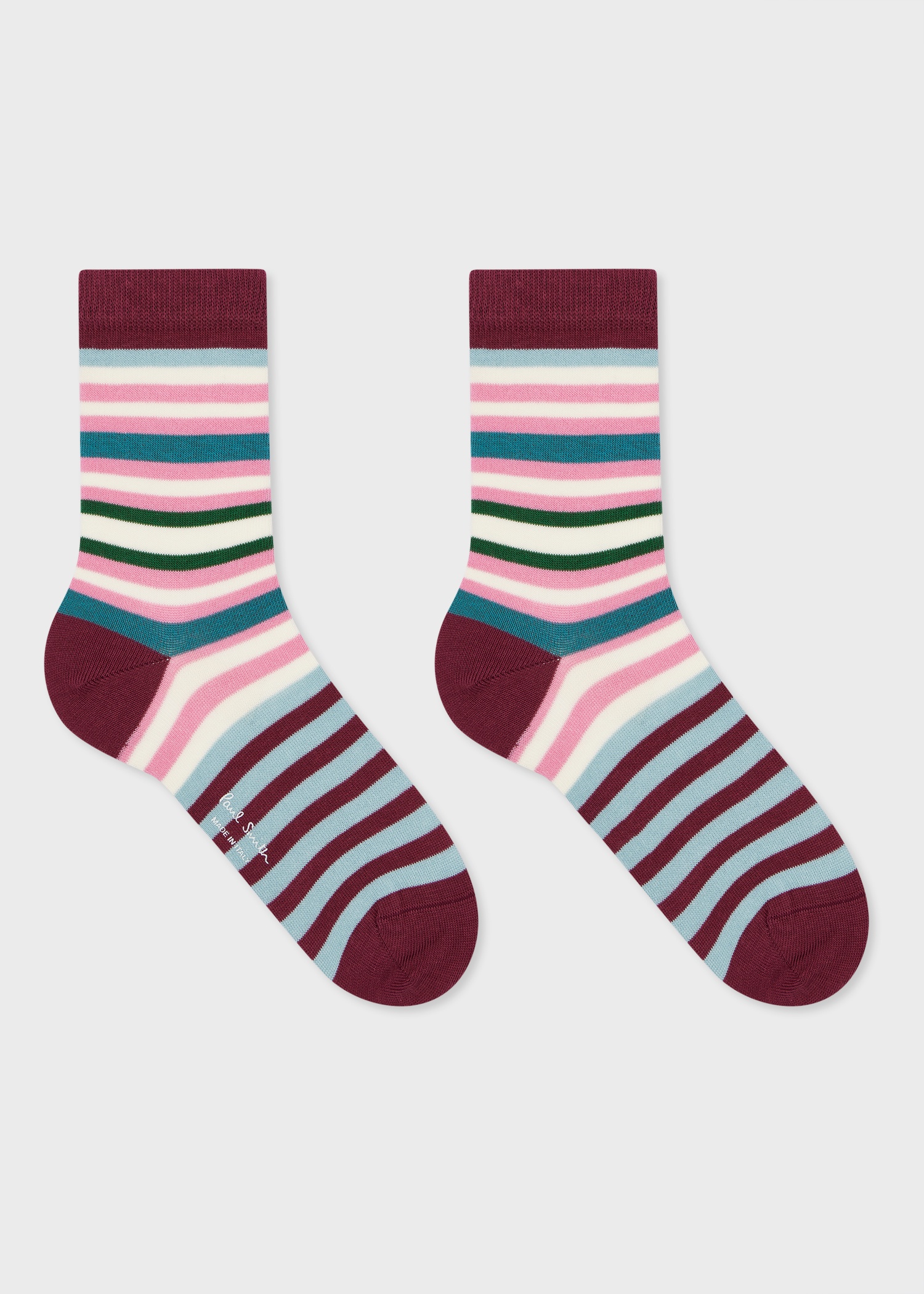 Women's Burgundy Multi Colour Stripe Socks - 3