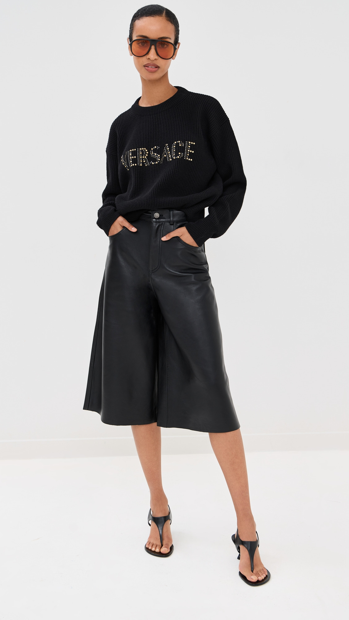 Studs Logo Embroidery Wool Knit Sweater - 4