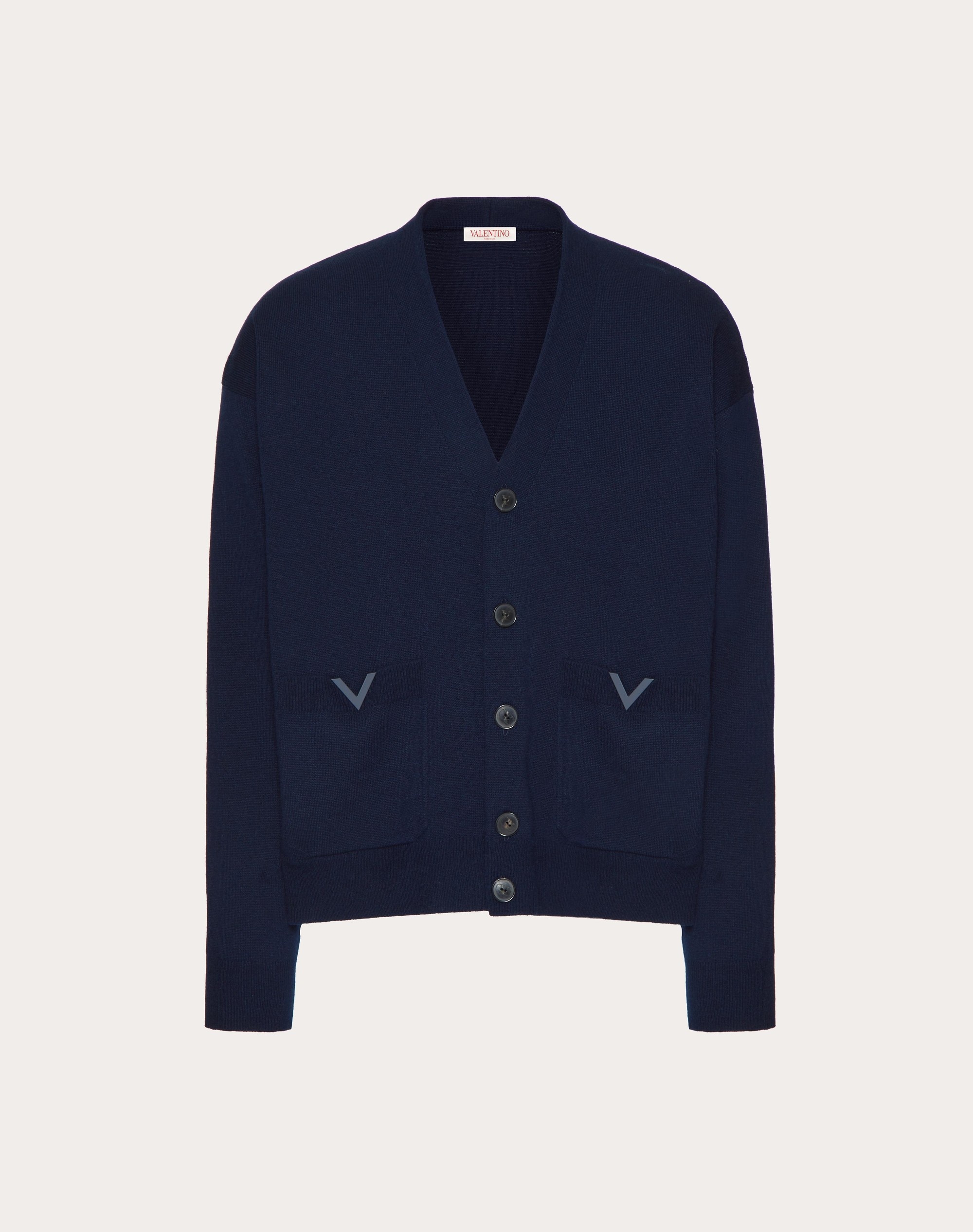 WOOL CARDIGAN WITH RUBBERIZED V DETAIL - 1
