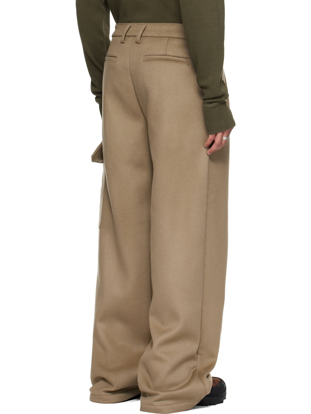 Gray Merino Wool Pleated Cargo Pants - 3