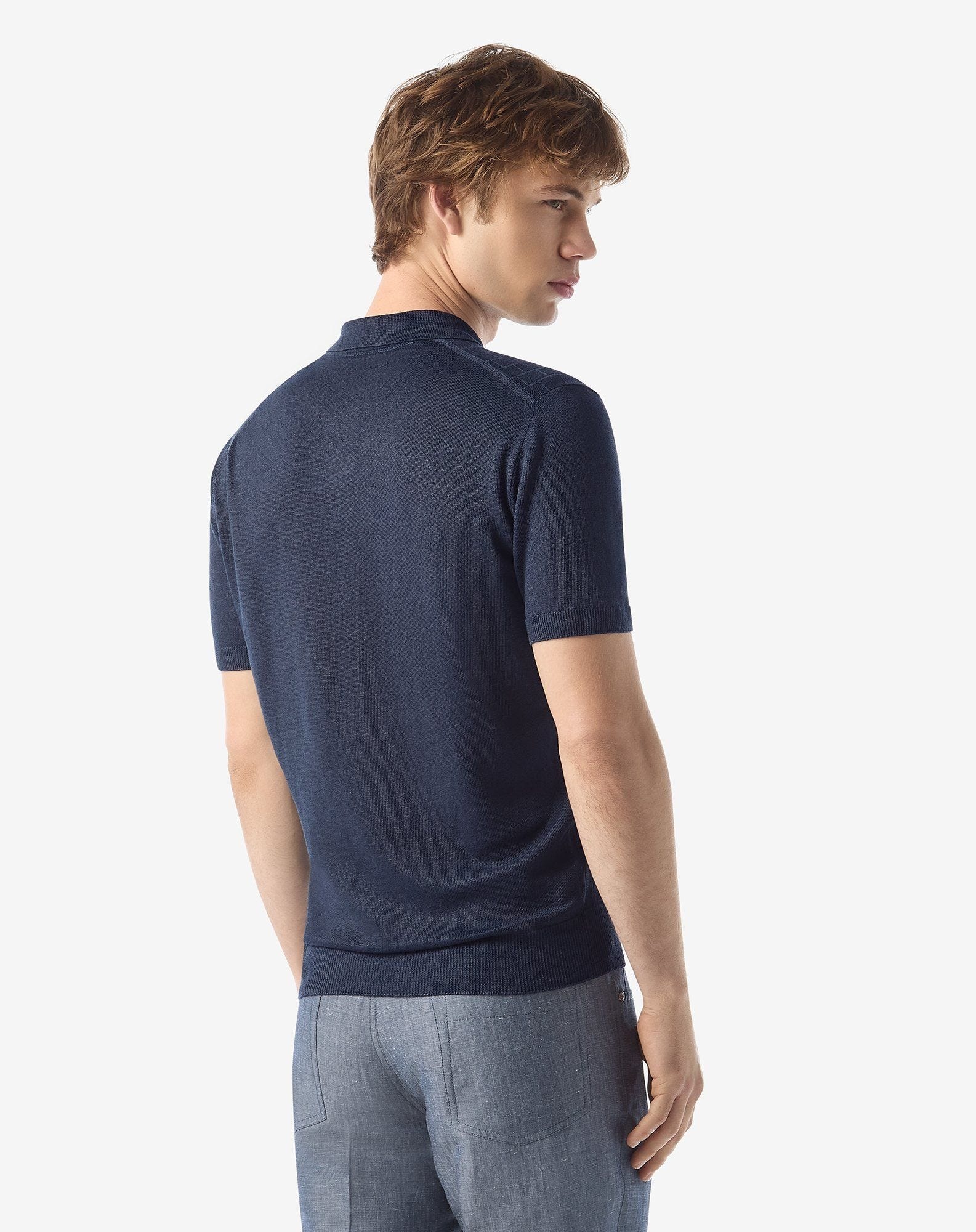 Blue pure linen polo shirt - 3