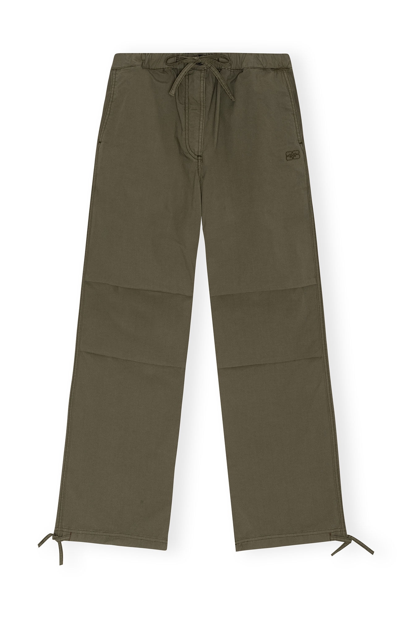 GREEN WASHED COTTON CANVAS DRAWSTRING TROUSERS - 5