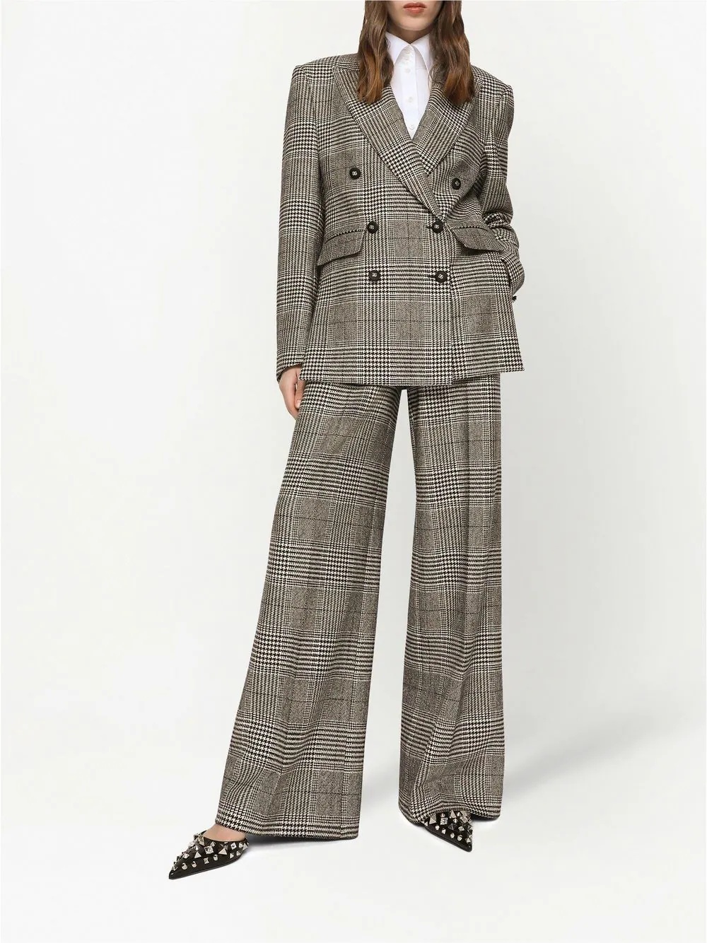 check-pattern virgin wool wide-leg trousers - 2