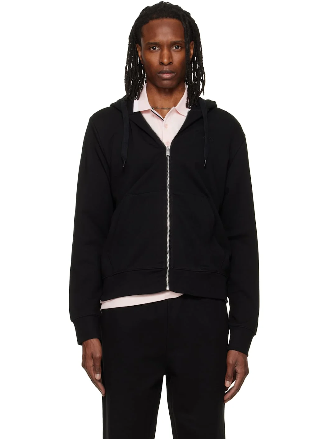 Black Embroidered-Logo Hoodie - 1