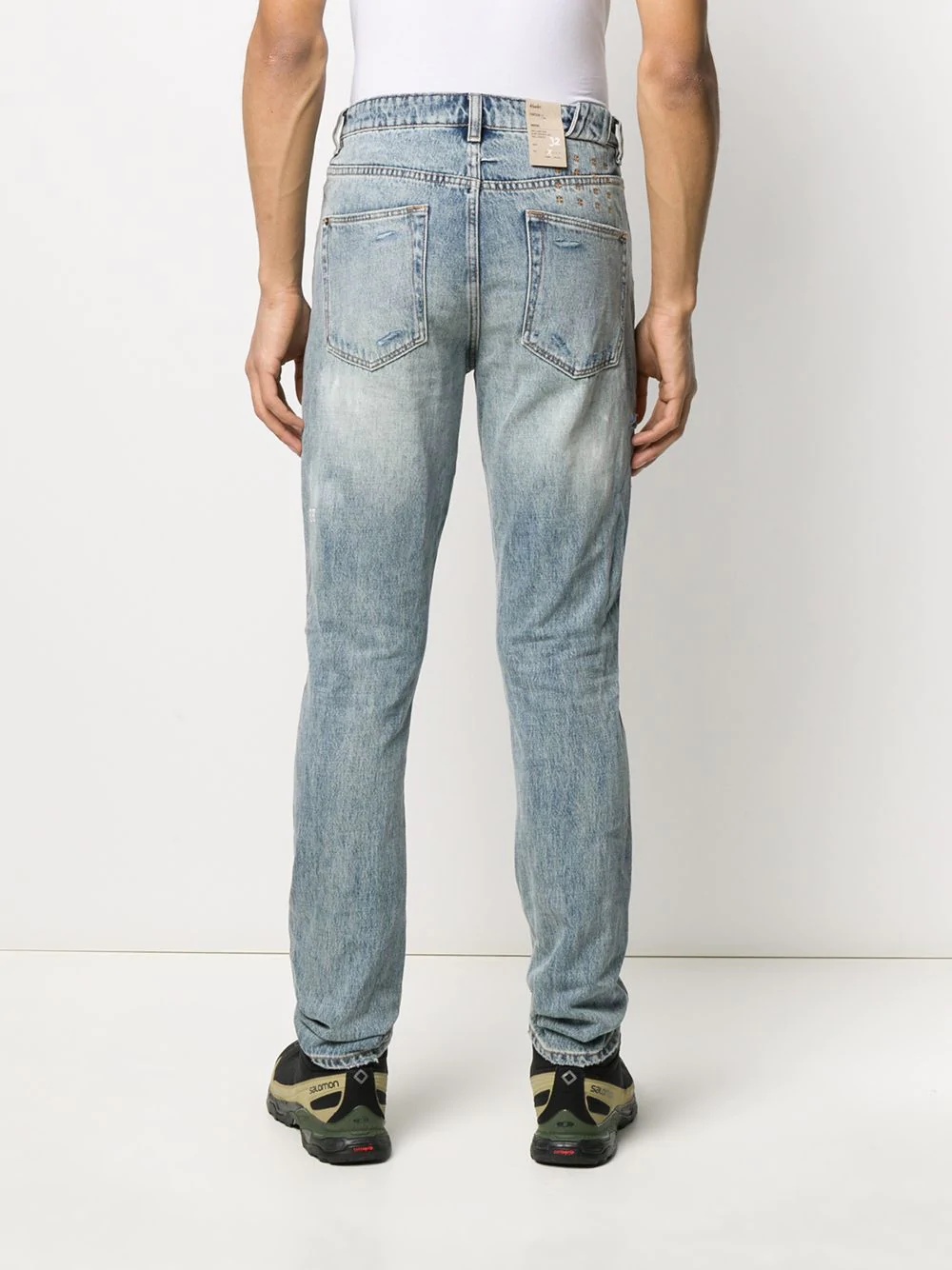 denim distressed straight leg jeans - 4