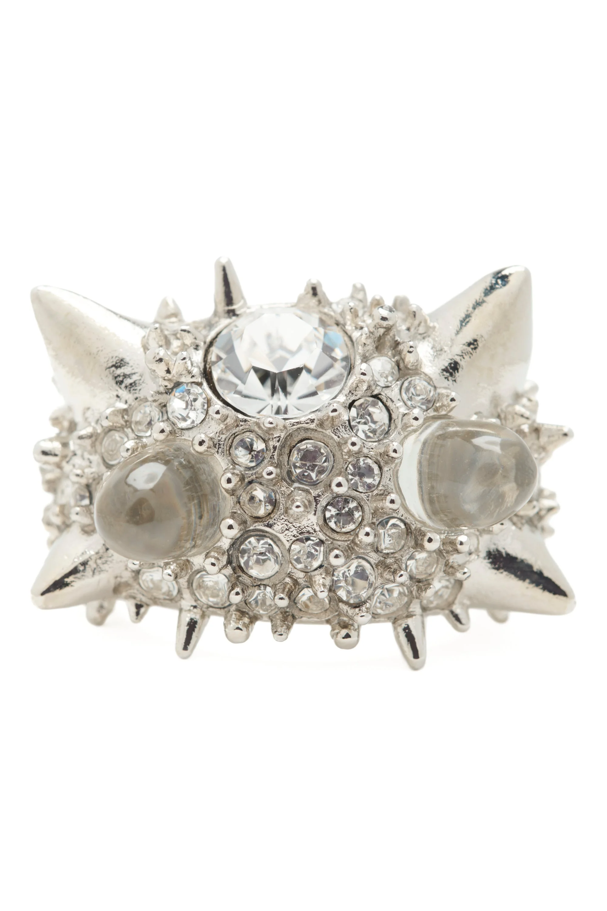 SILVER CLEAR ALIEN SPIKE RING - 1
