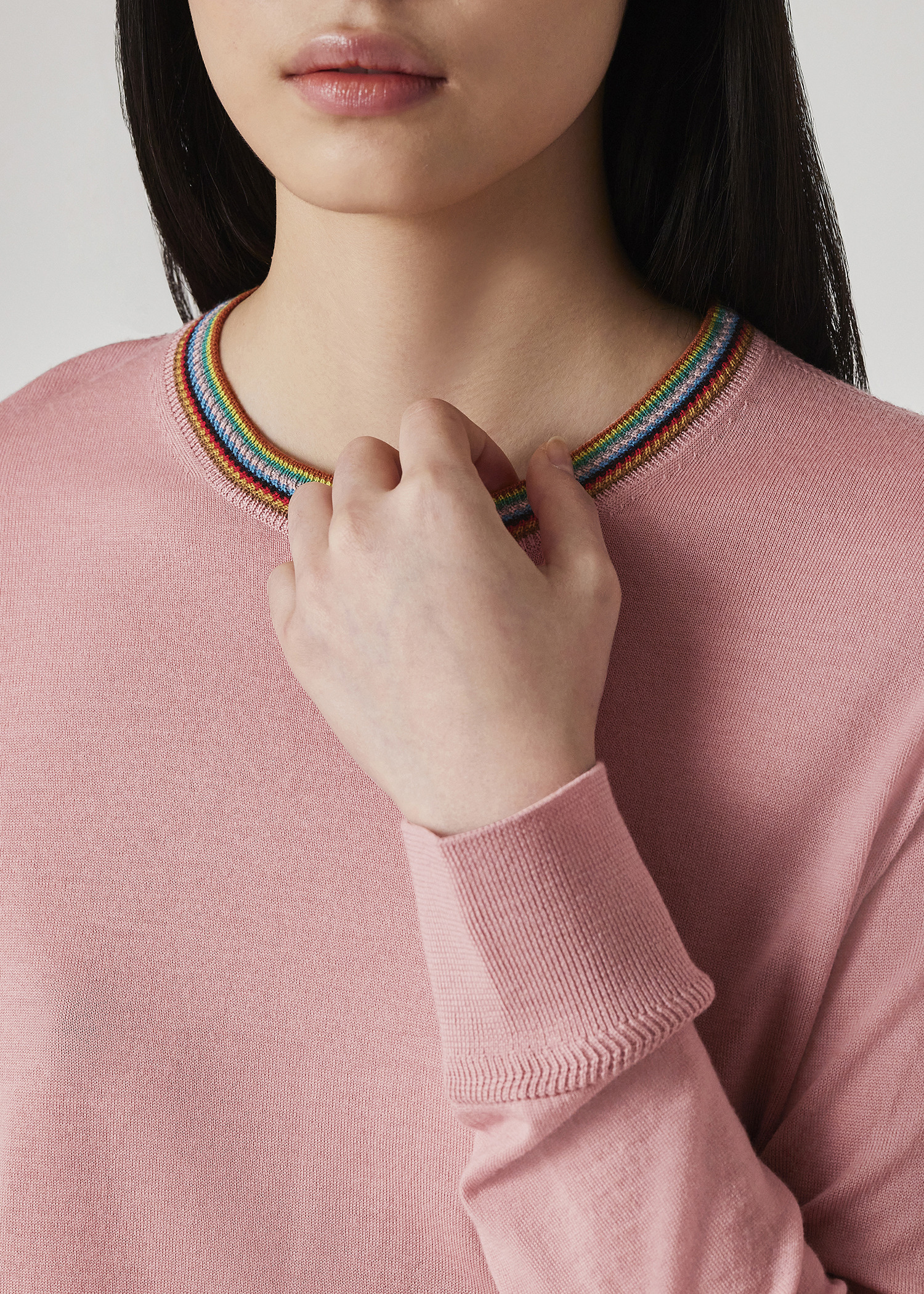 Women's Pink 'Signature Stripe' Crew Neck Merino Wool Sweater - 4