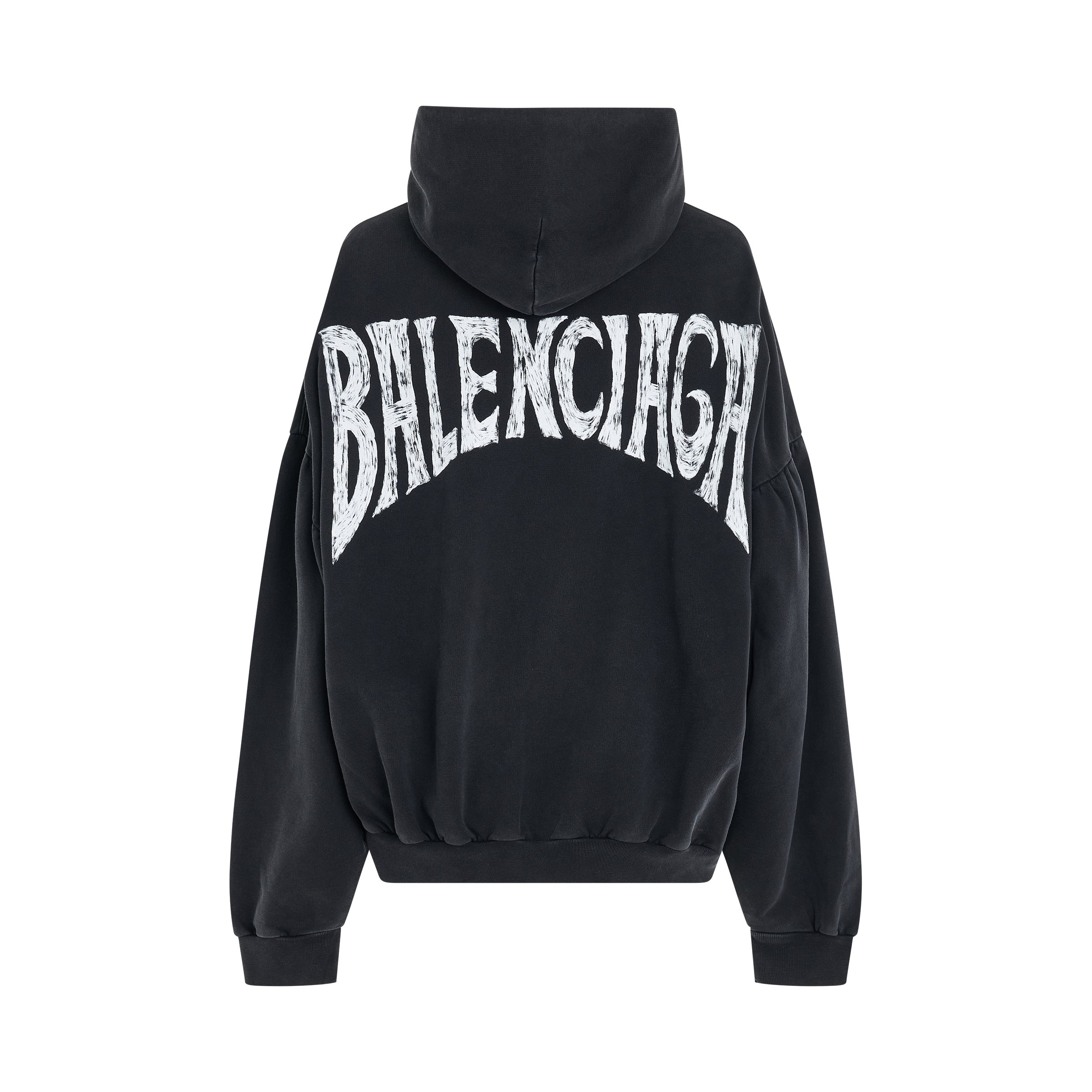 Handwritten Logo Round Hoodie in Faded Black/White - 4