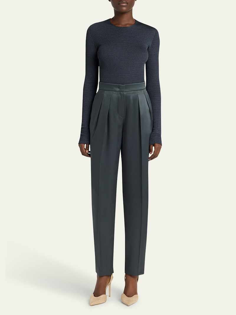 GIORGIO ARMANI Silk Satin Pleated Straight-Leg Trousers outlook