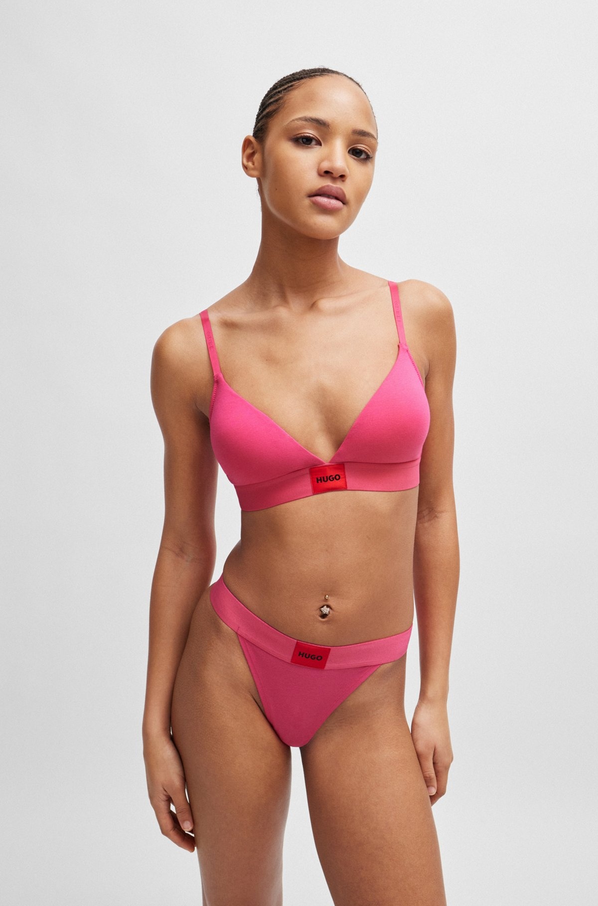 STRETCH-COTTON THONG BRIEFS WITH LOGO WAISTBAND - 2