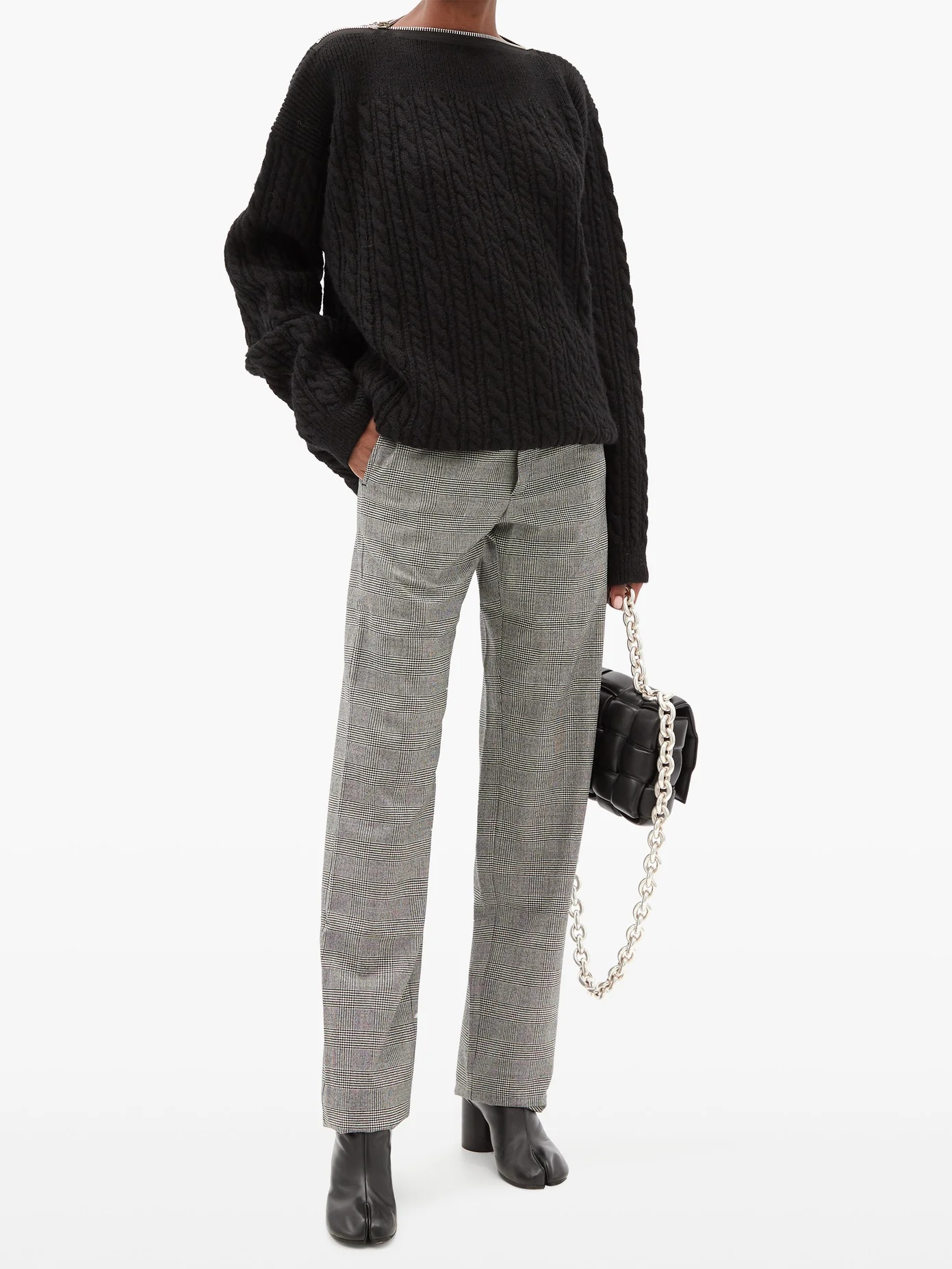 Zipped-neckline cable-knit wool sweater - 2