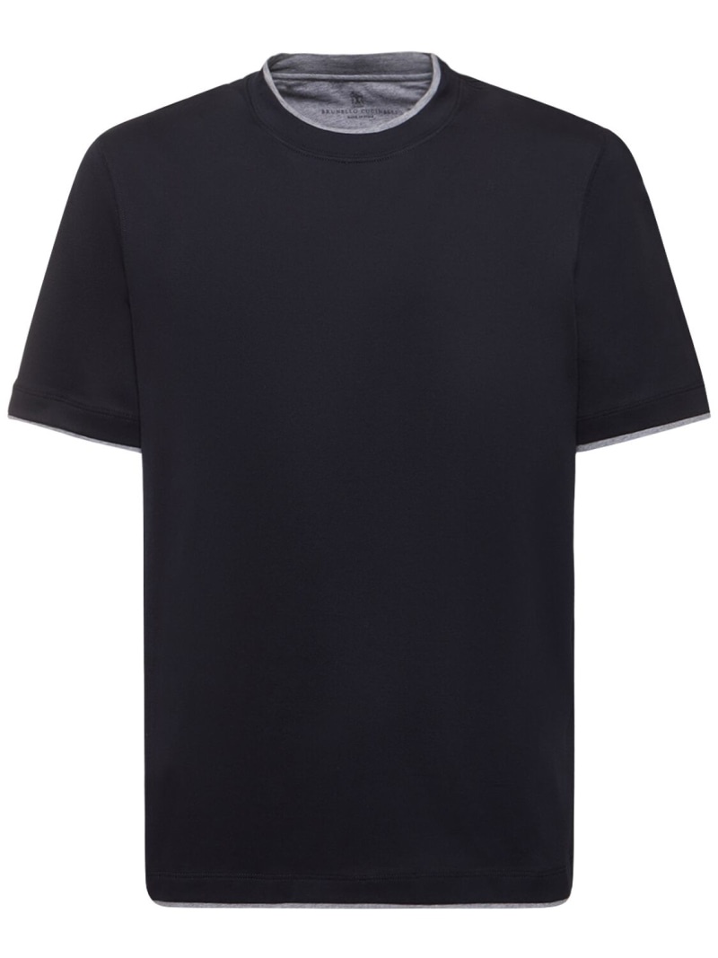 Layered cotton jersey solid t-shirt - 1