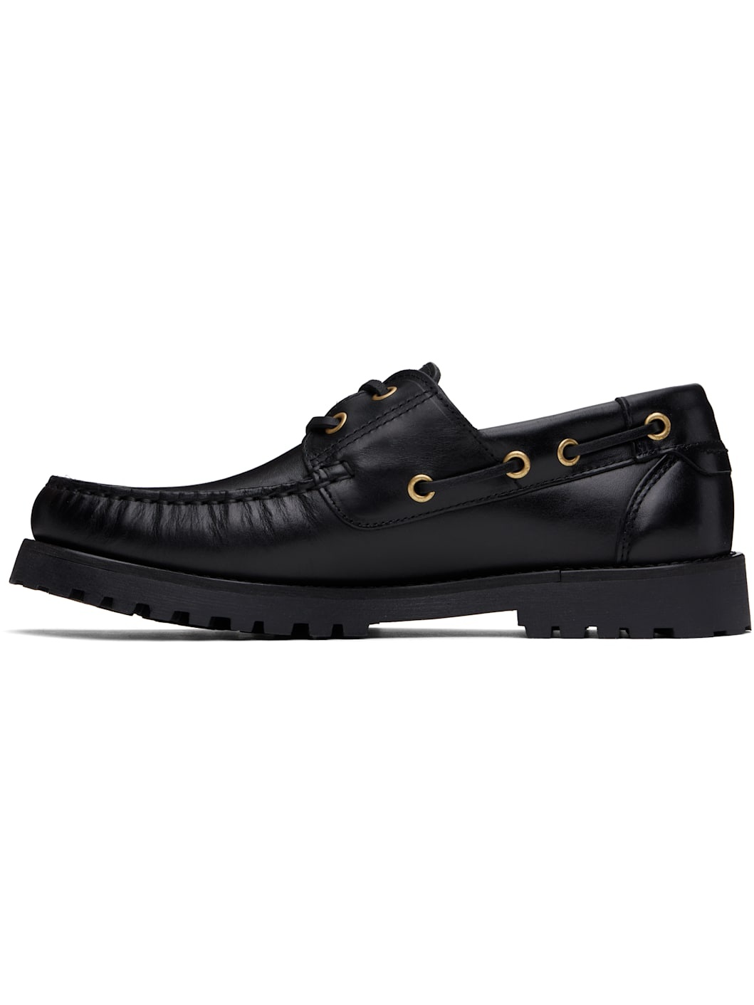 Black Leather Boat Shoes - 3