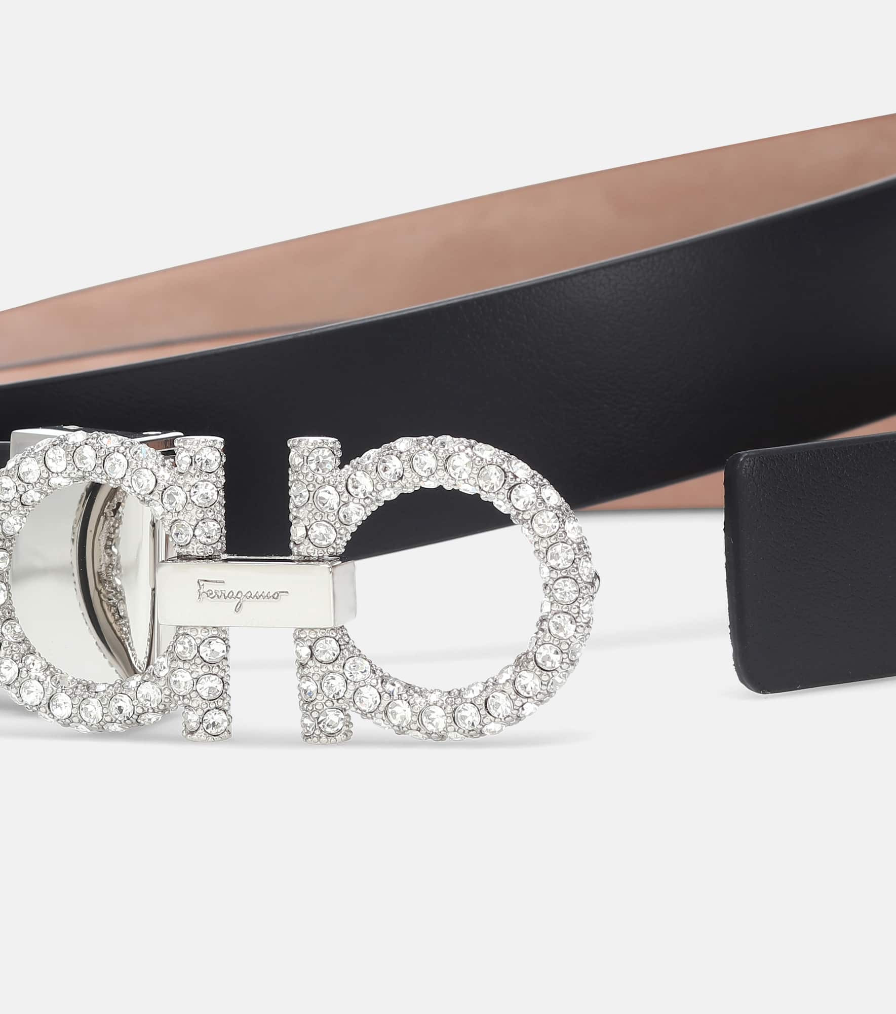 Gancini embellished leather belt - 3