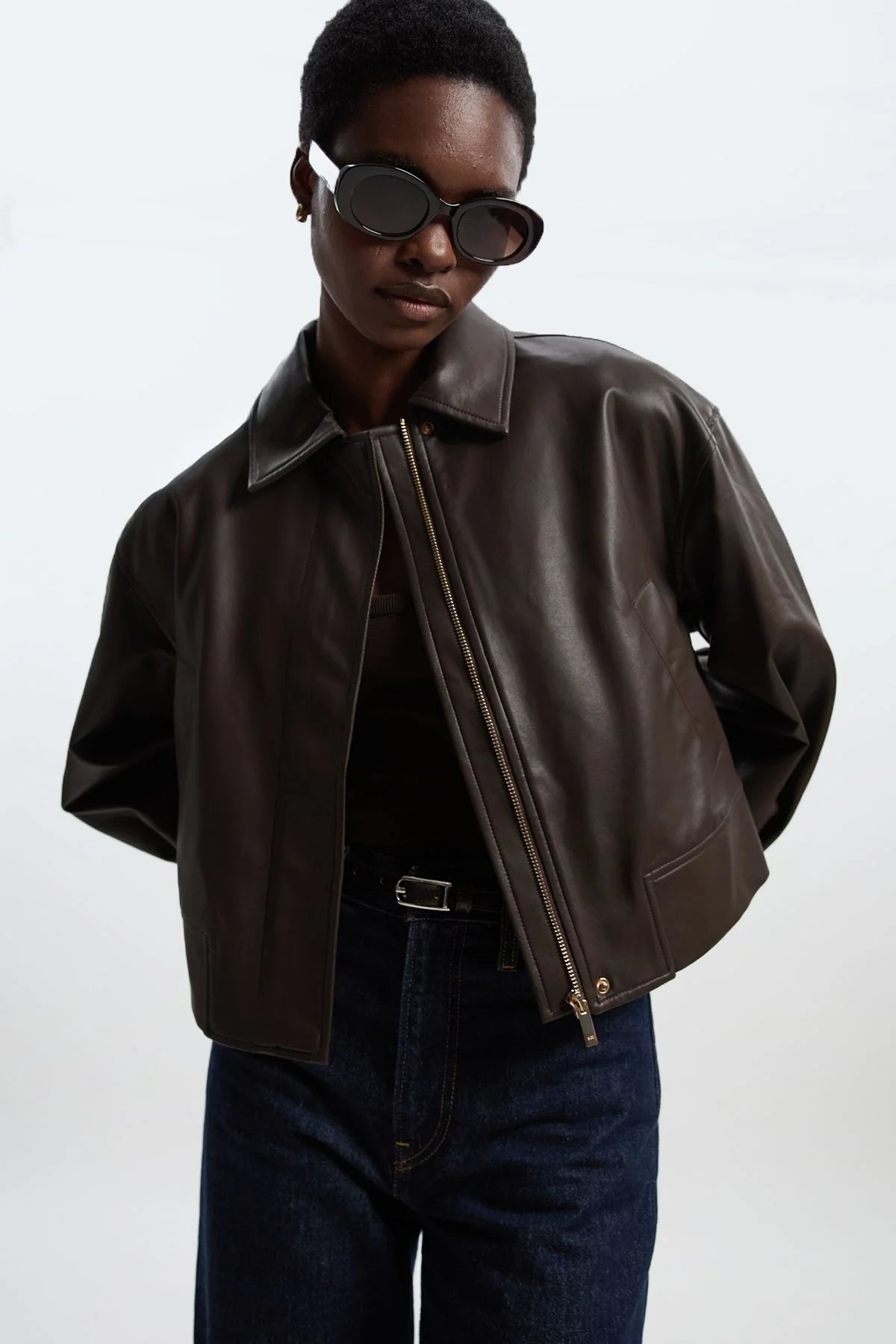 Faux Leather Tailored Bomber Jacket - 1