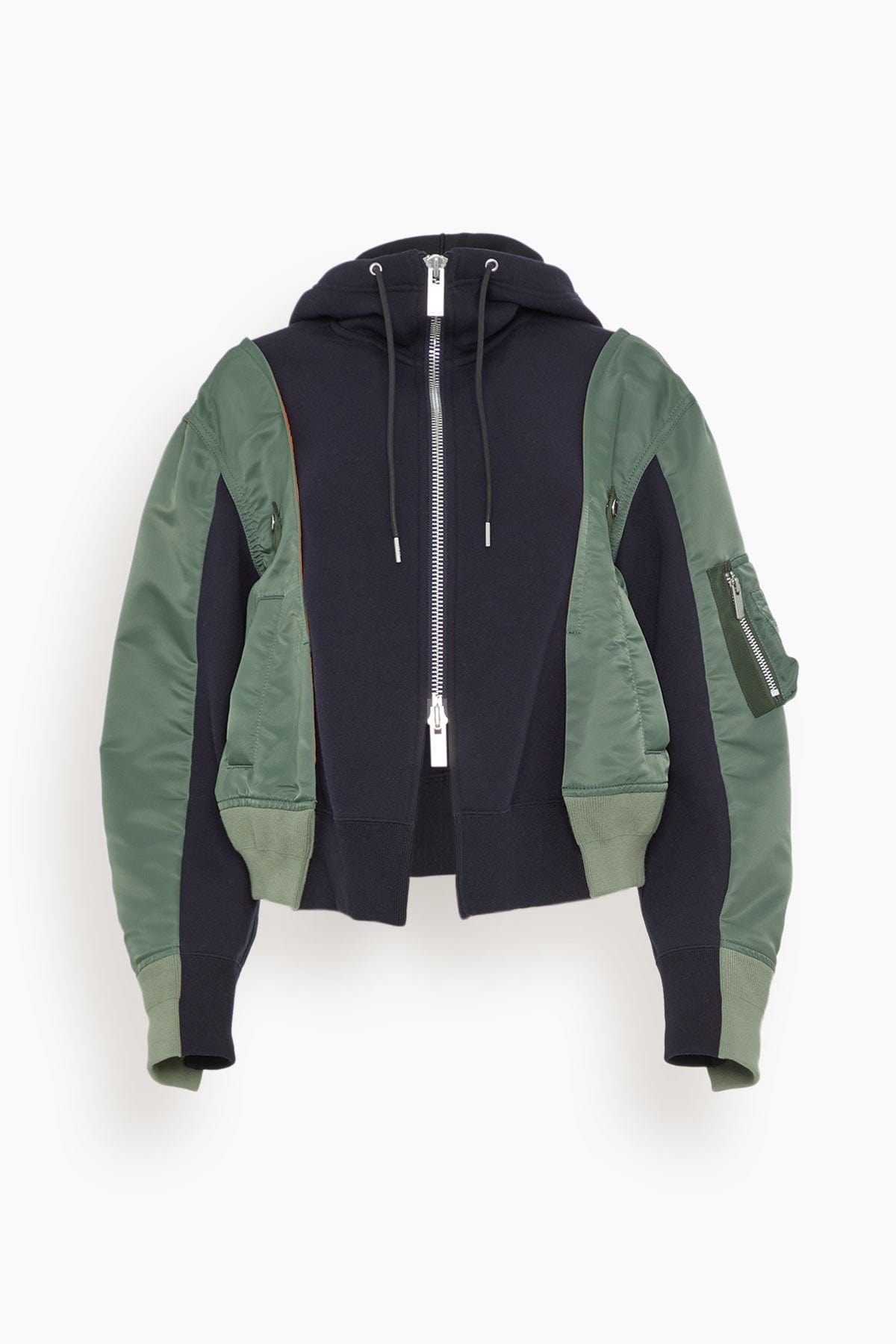 sacai Nylon Twill x Sponge Sweat Hoodie in Navy/Khaki