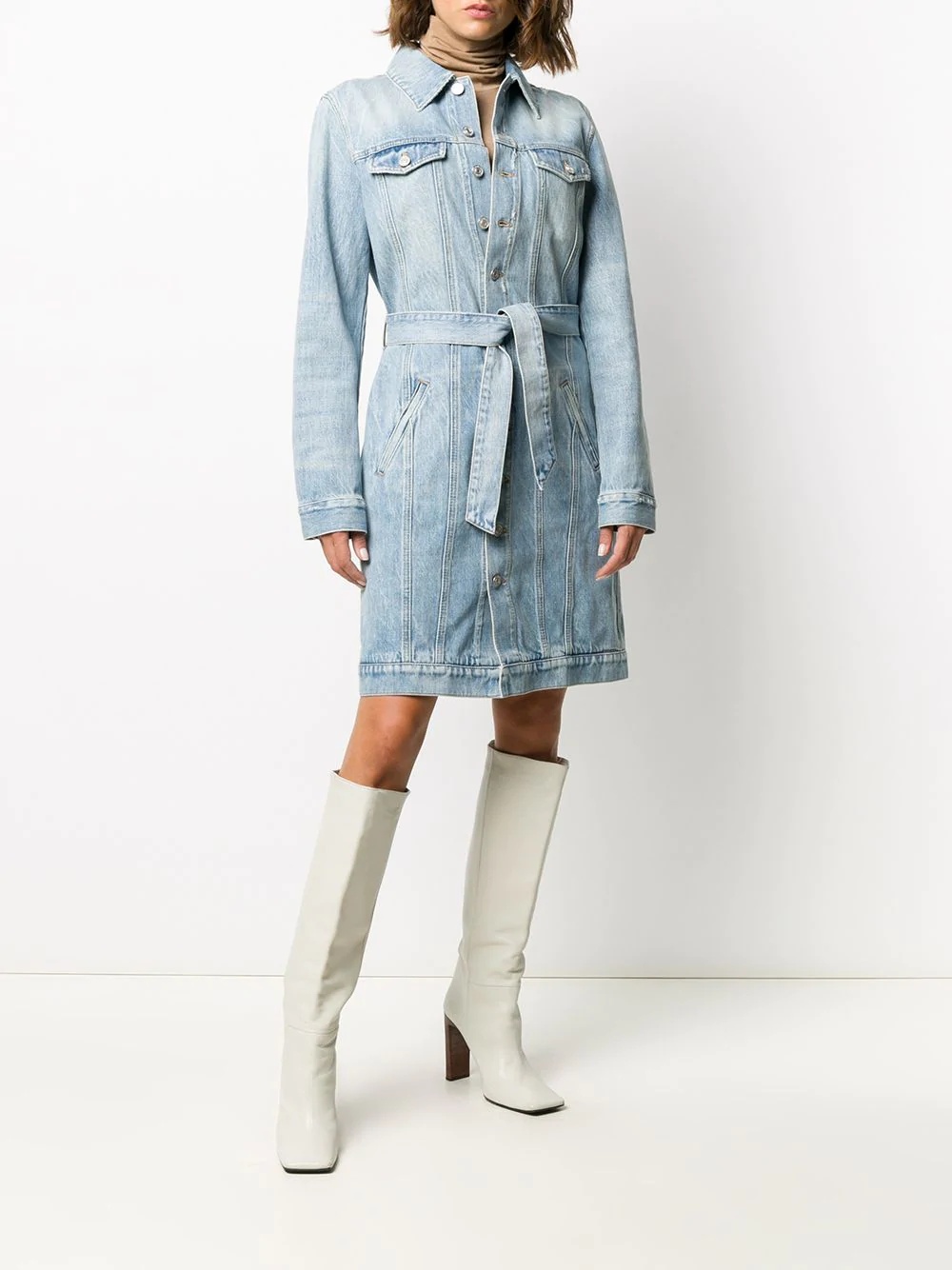 belted denim dress - 4