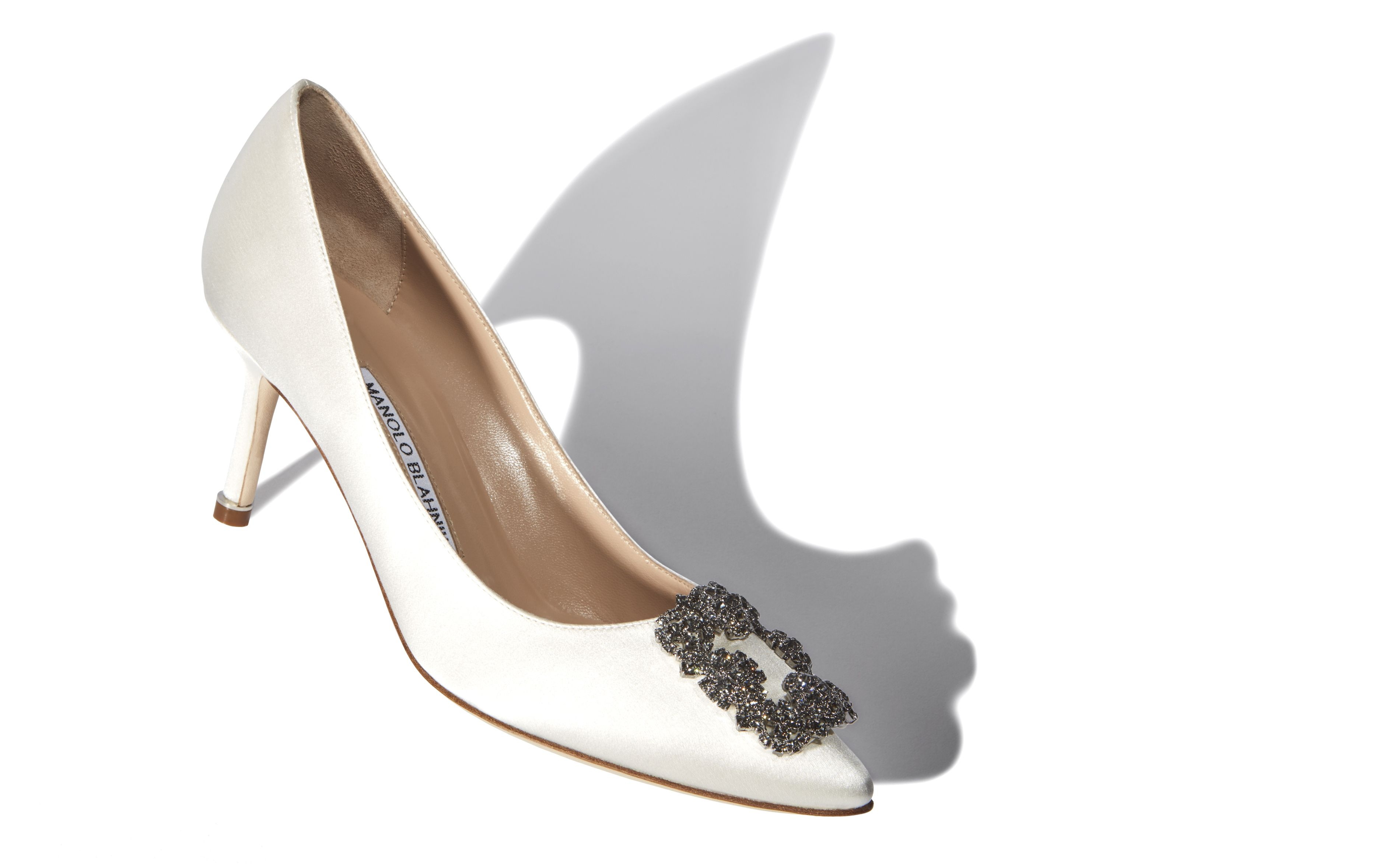 White Satin Jewel Buckle Pumps - 2