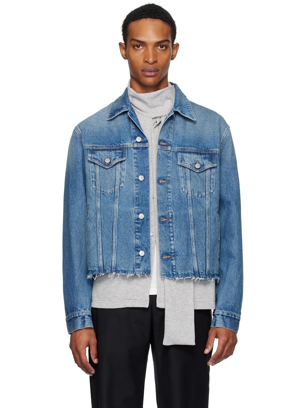 Blue Frayed Denim Jacket - 1