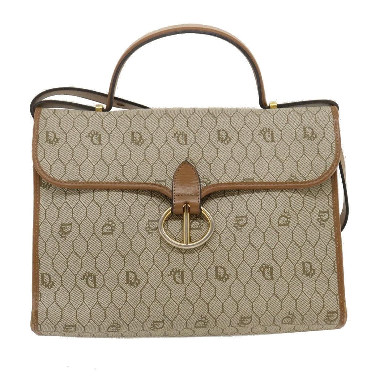 DIOR Honeycomb Canvas Hand Bag Leather Beige - 13