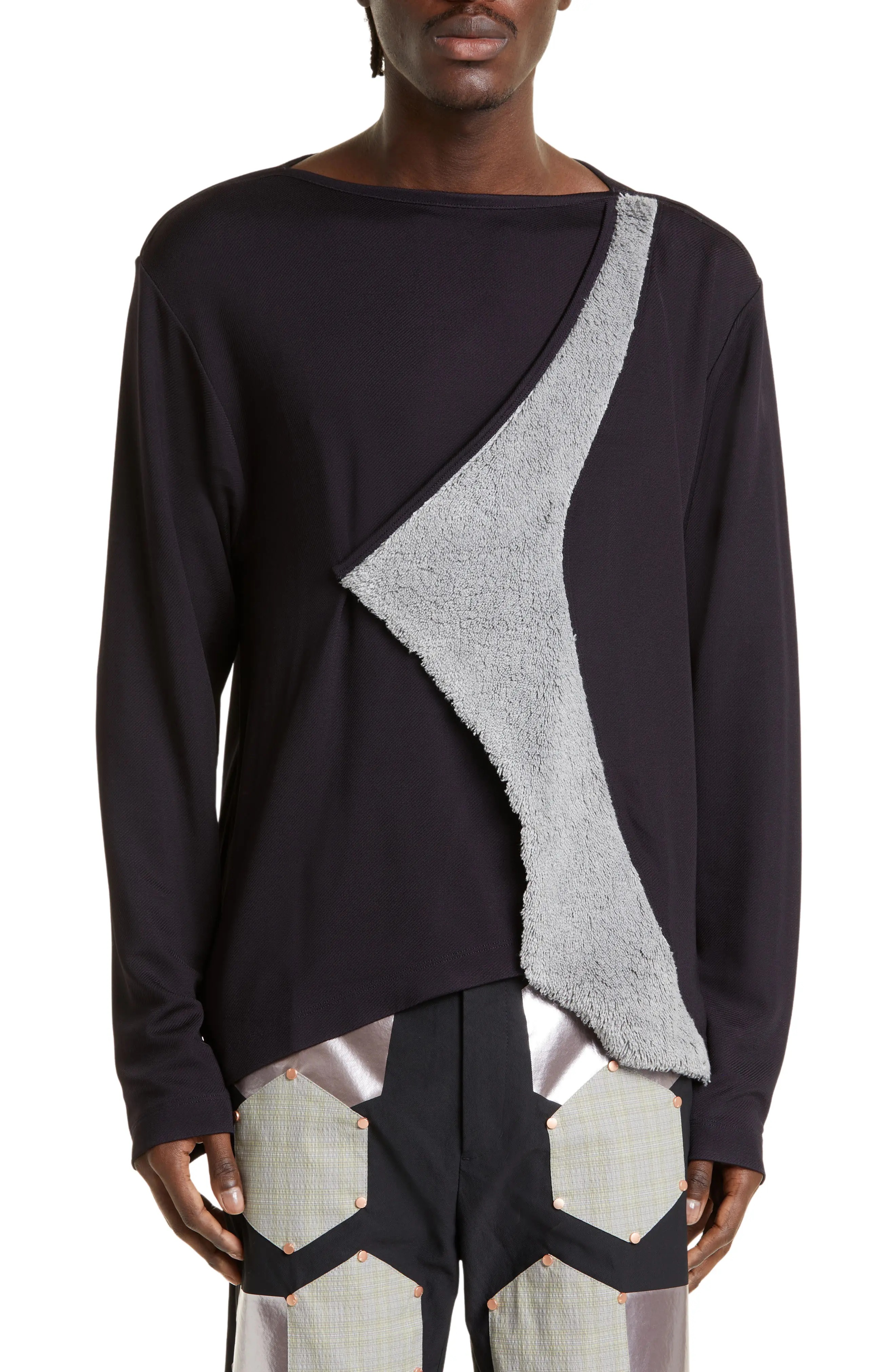 Kiko Kostadinov Zlatyu Asymmetric Mixed Media Long Sleeve Top in 
