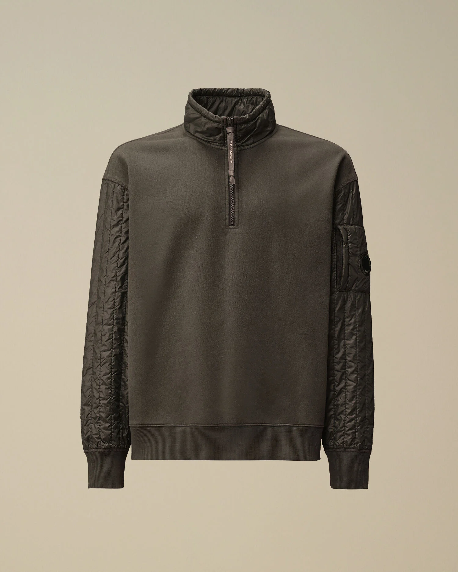 Diagonal Raised Fleece Mixed Half Zip Sweatshirt - 1
