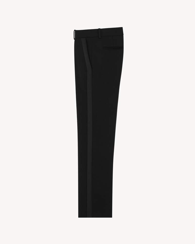 SAINT LAURENT MID-RISE TUXEDO PANTS IN GRAIN DE POUDRE outlook