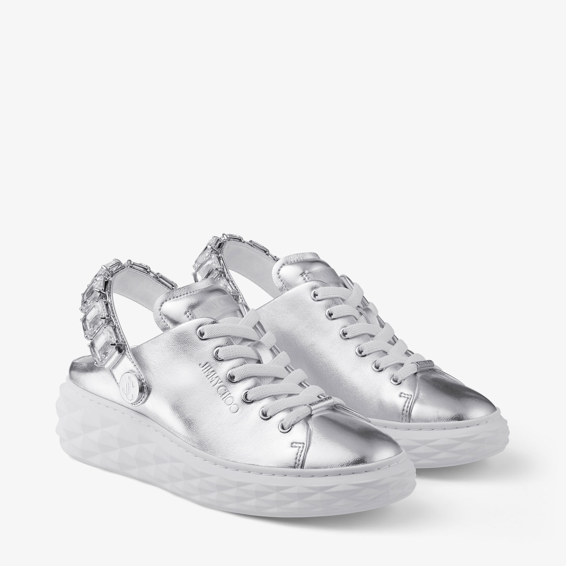 Diamond Sling
Silver Metallic Leather Slipper Trainers with Crystal Strap - 4