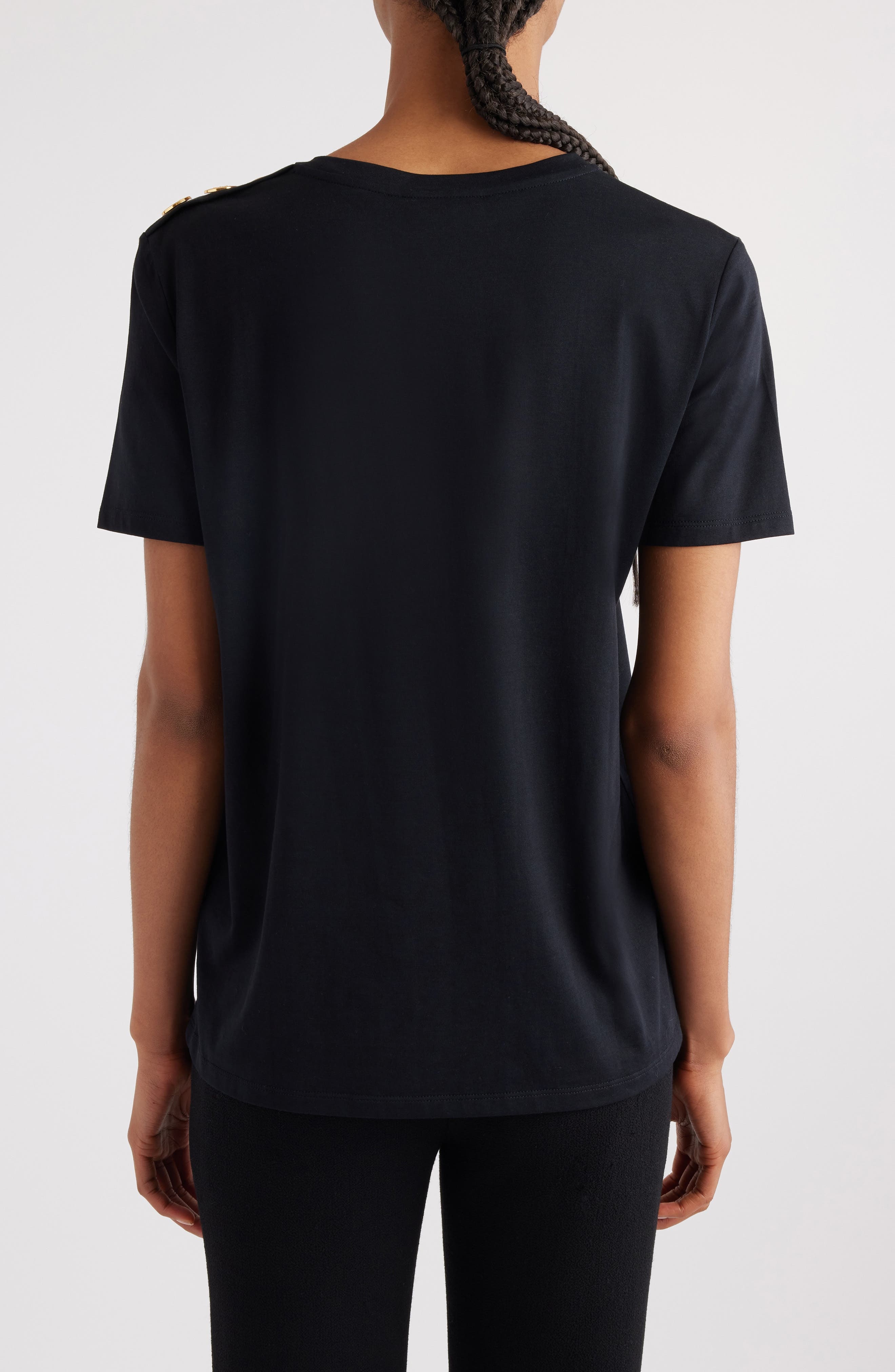 Balmain Button Shoulder Cotton Logo Graphic T-Shirt in Eab Black/White at Nordstrom - 3
