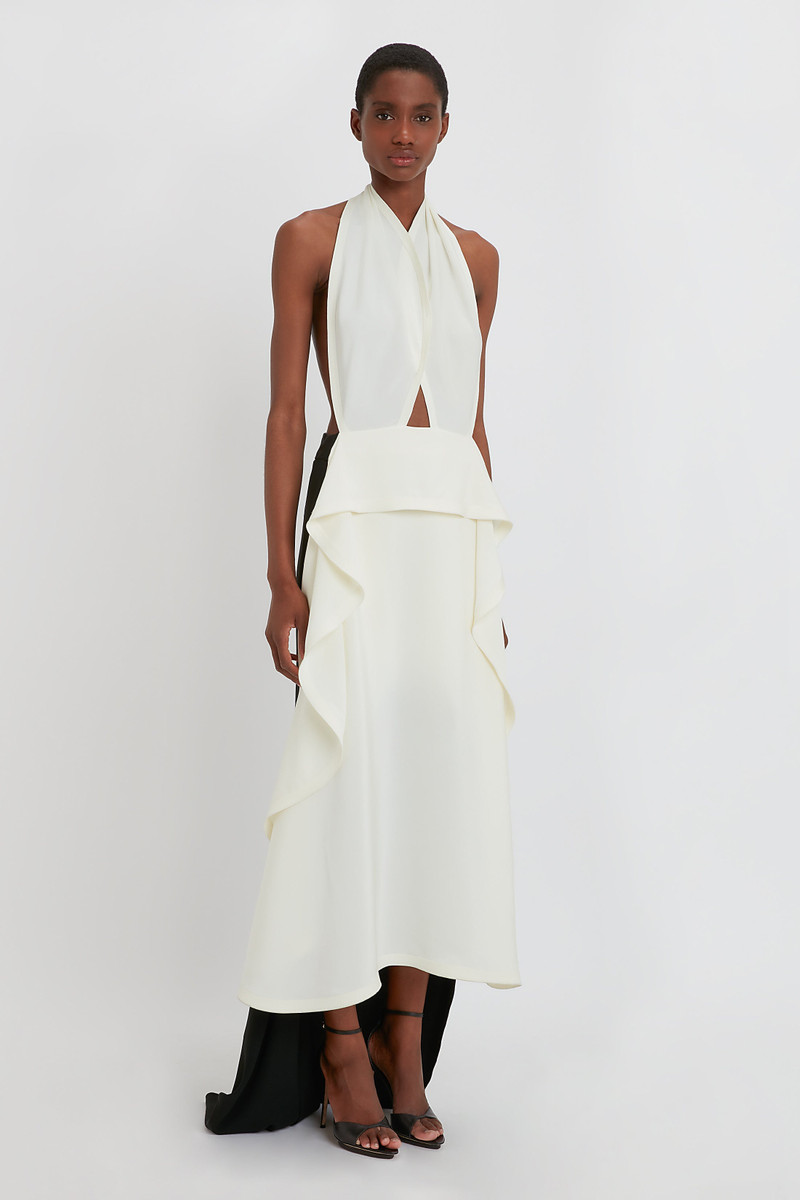 Sleeveless Circle Draped Dress In Ivory 5