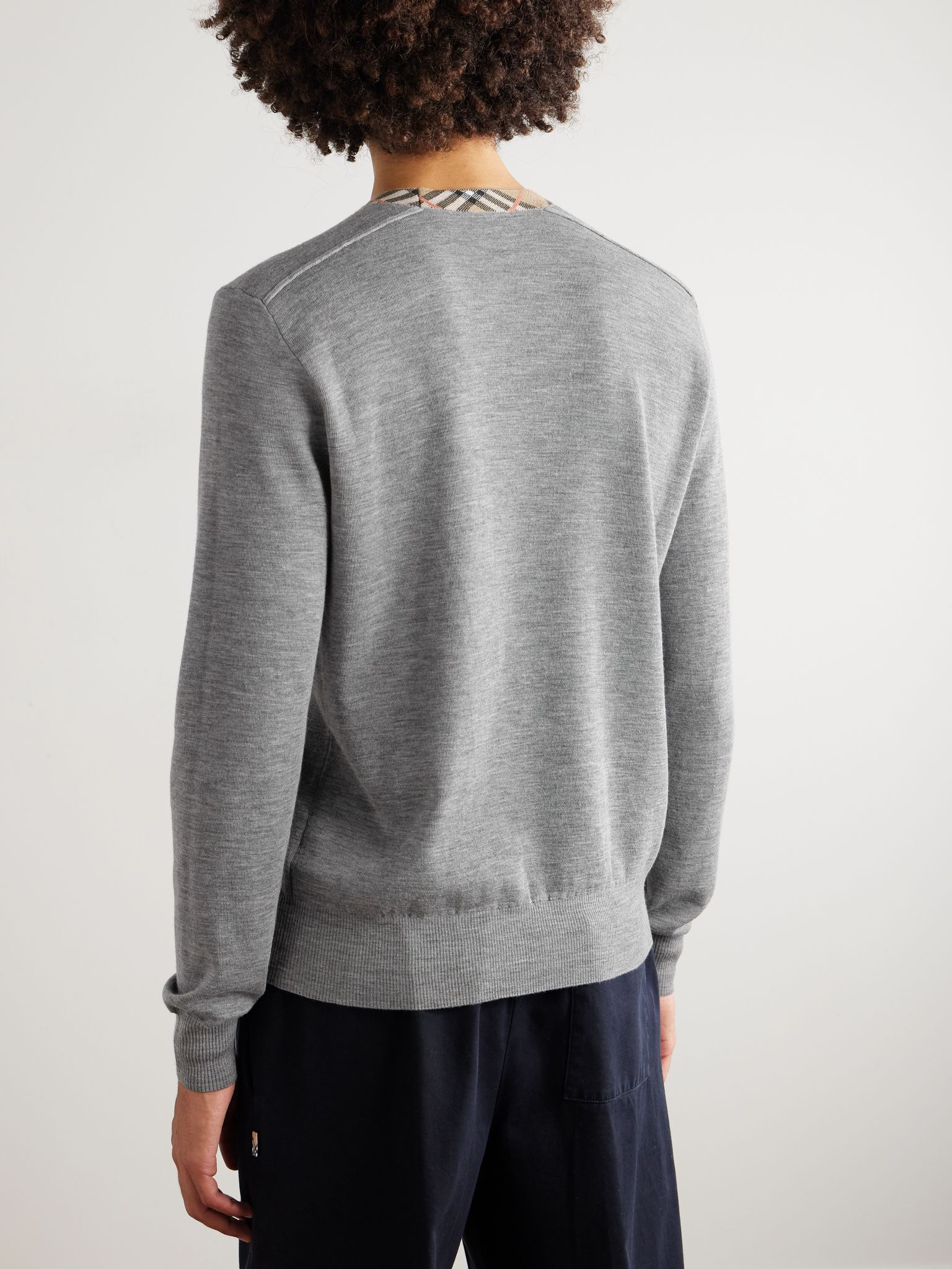 Slim-Fit Contrast-Tipped Wool Sweater Gray - 3