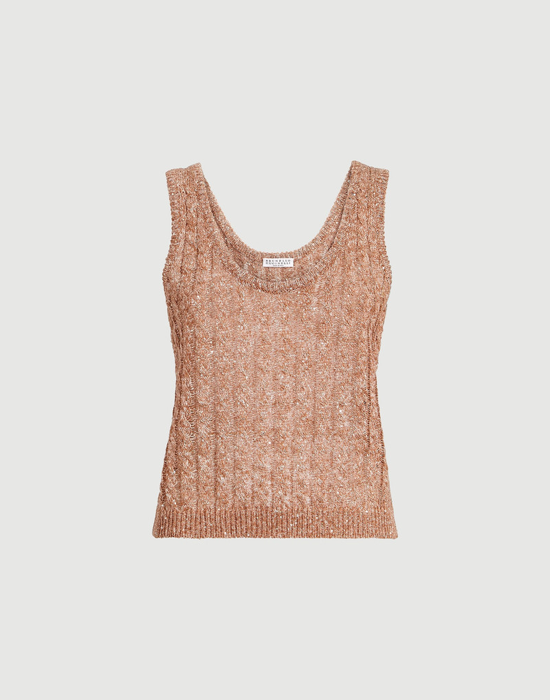 Linen dazzling cable openwork knit top 1