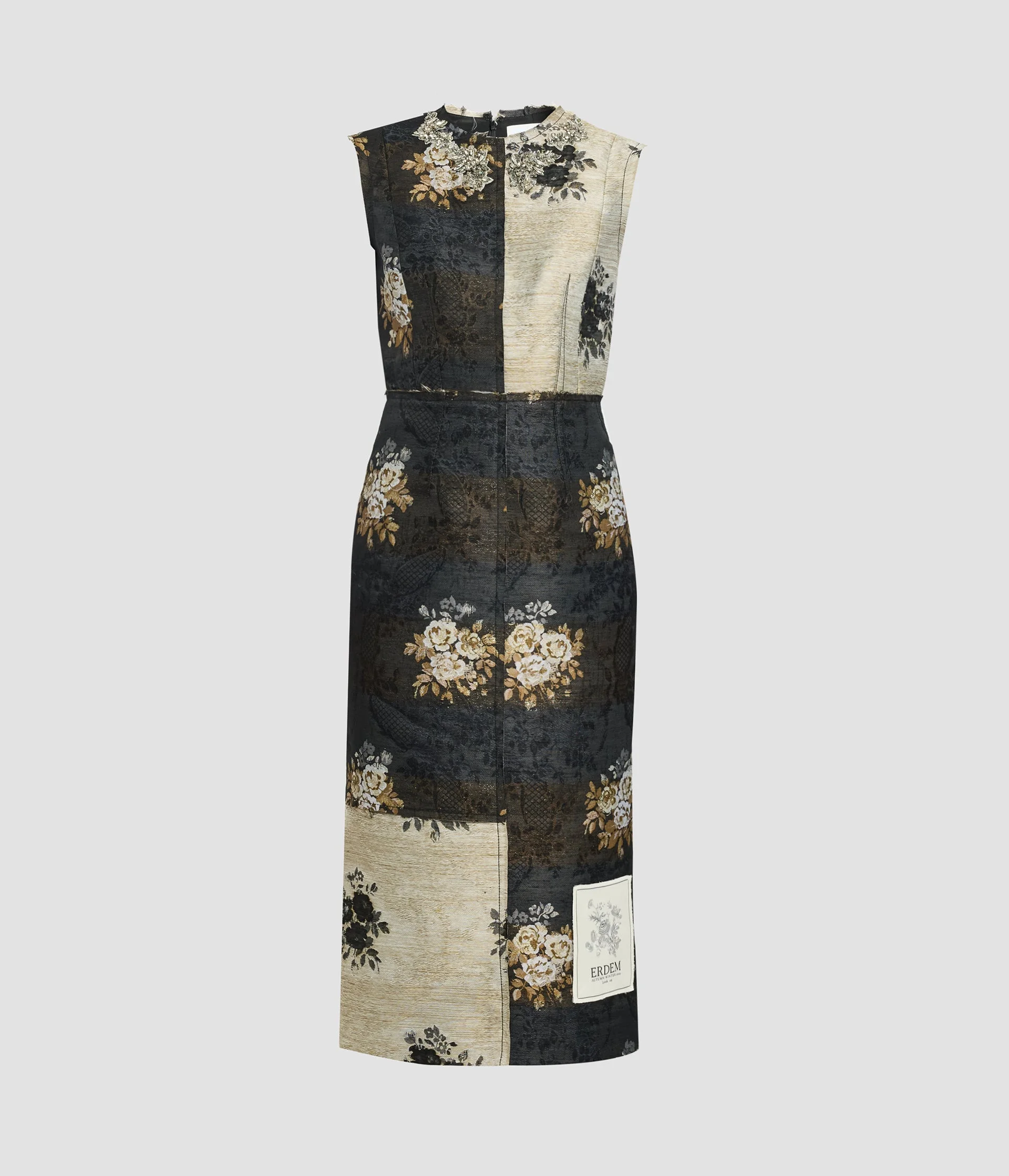 FLORAL JACQUARD SLEEVELESS MIDI DRESS - 1