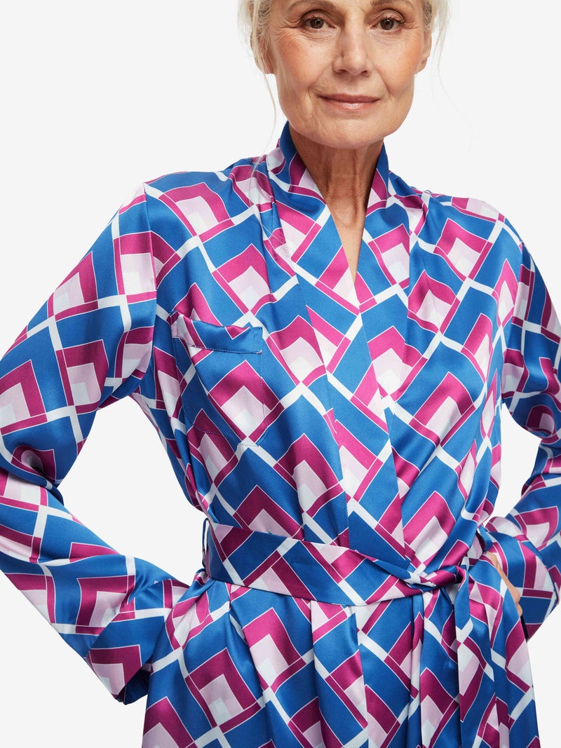 Women's Long Dressing Gown Brindisi 71 Silk Satin Multi - 5