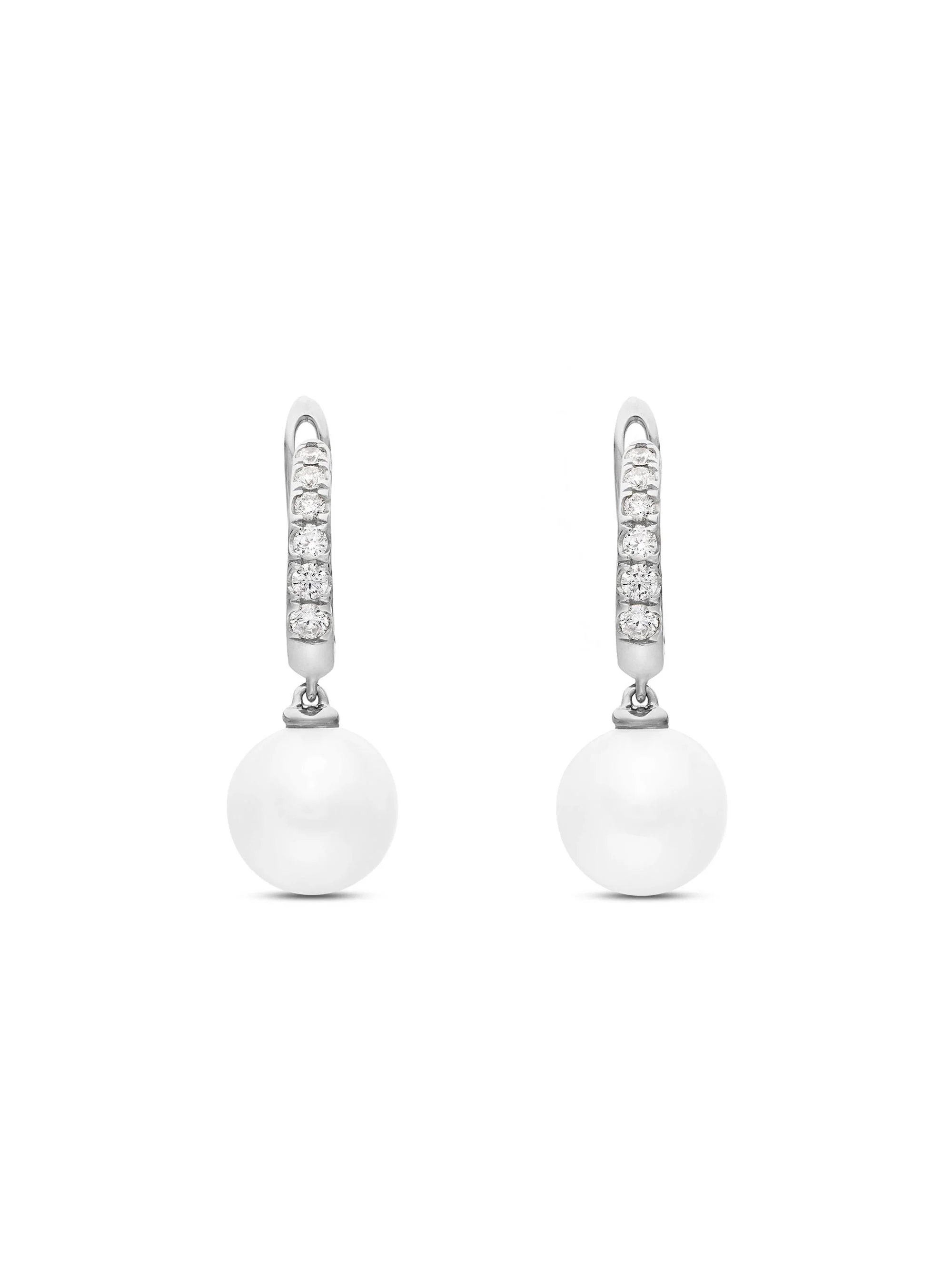 Women's Pearl and Pavé Drop Earrings in Sterling Silver with Pearls and Diamonds, 15.6MM - Pearl - 1