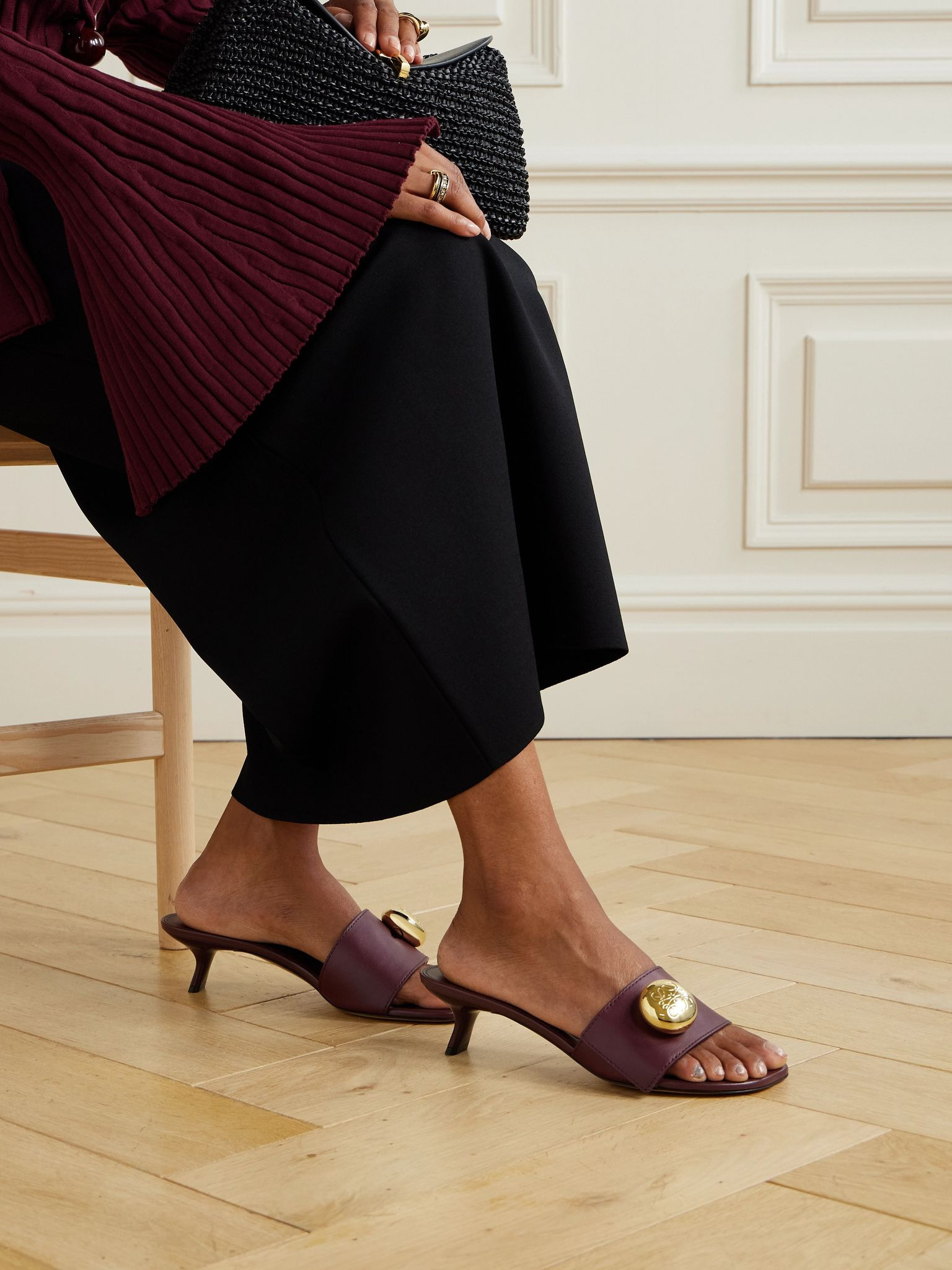 Pebble leather mules Burgundy - 2